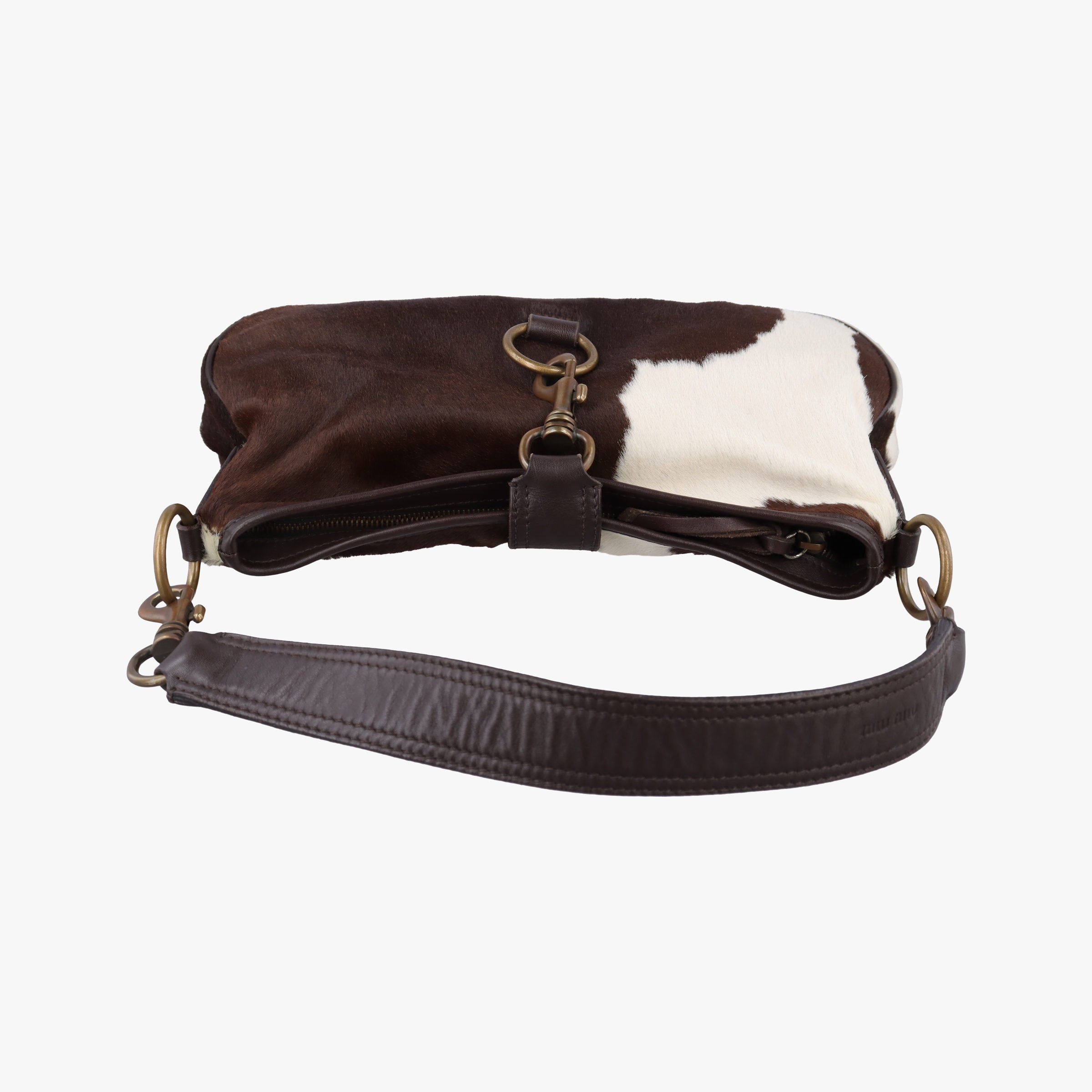 Pre-owned Miu Miu Horsebit Cow Print Hobo Brown Pony-style Calfskin × Leather  shoulderbag | stylenewstar