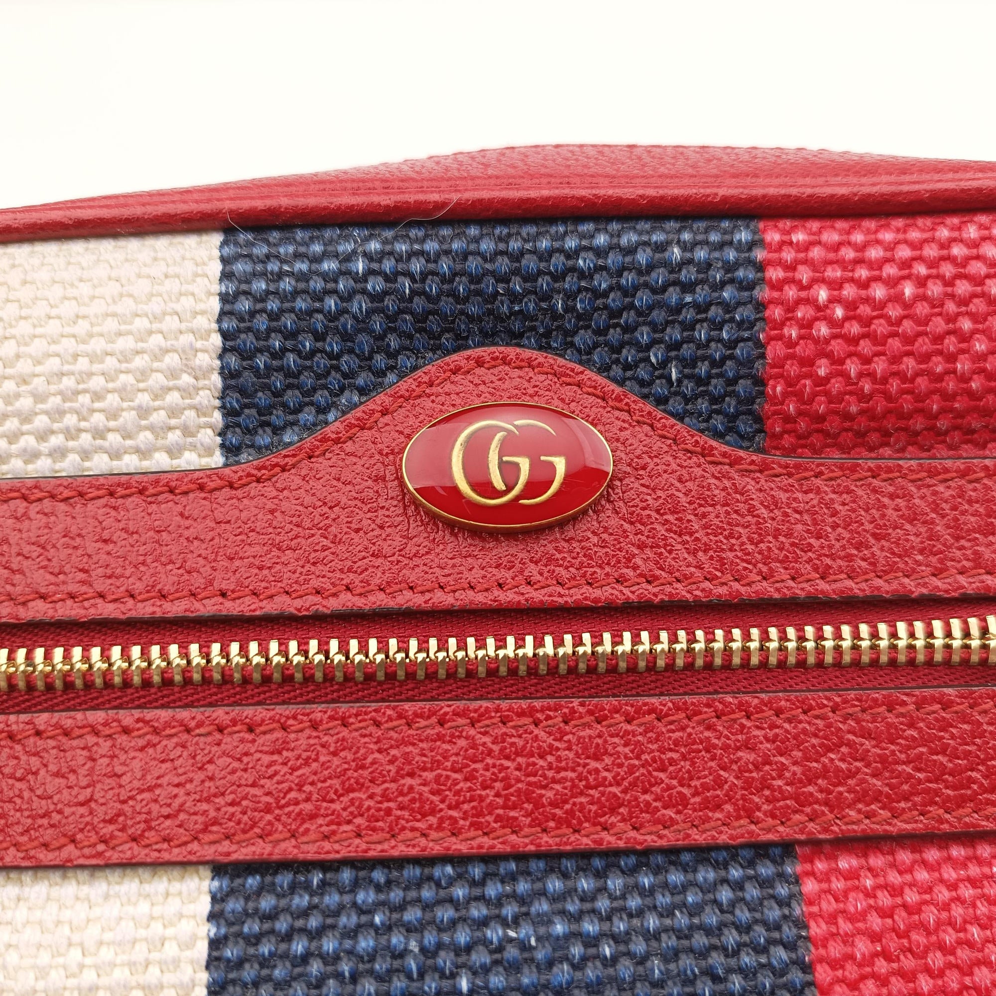 Pre-owned Gucci OPHIDIA Red × Navy × Ivory Canvas × Leather 517350 shoulderbag | stylenewstar