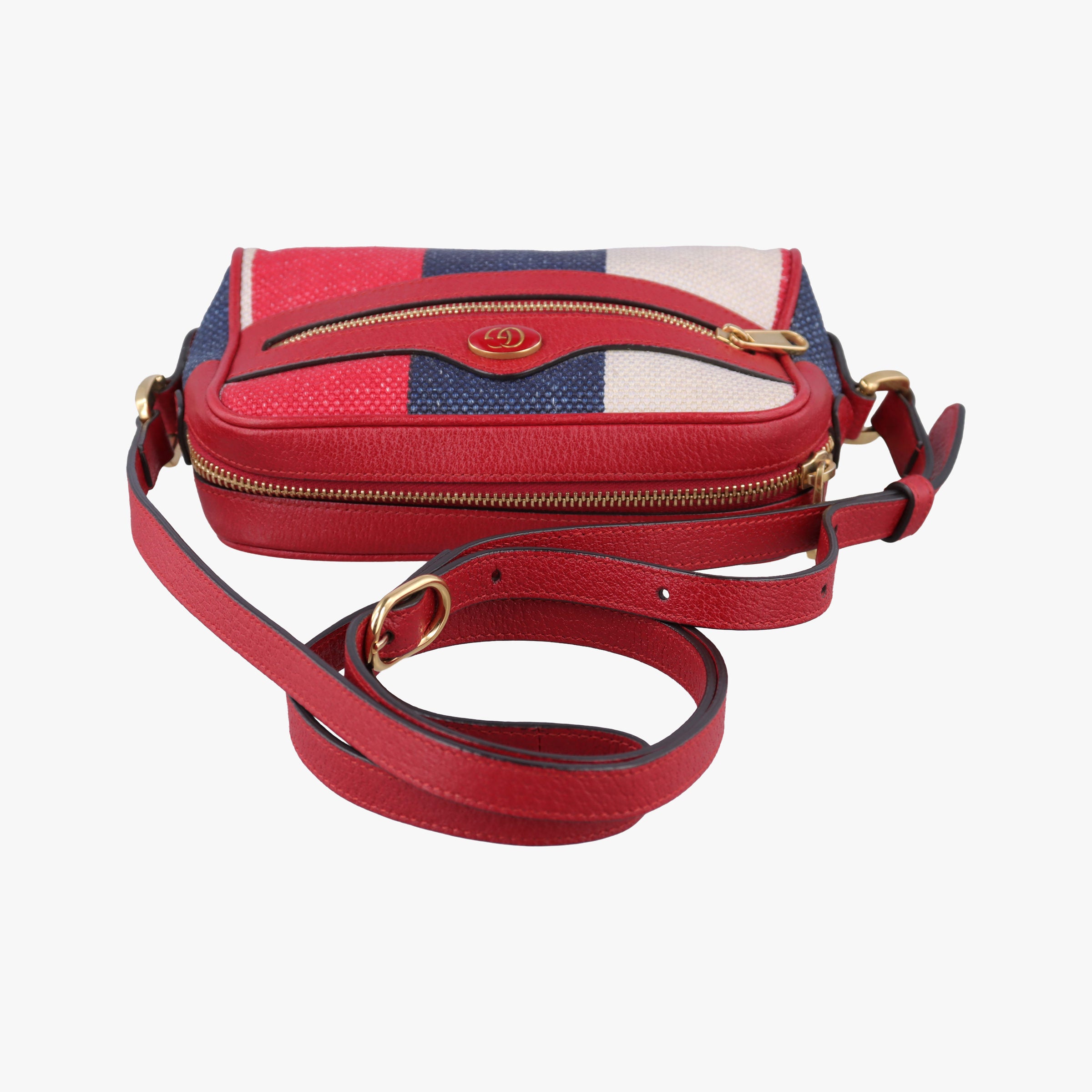 Pre-owned Gucci OPHIDIA Red × Navy × Ivory Canvas × Leather 517350 shoulderbag | stylenewstar