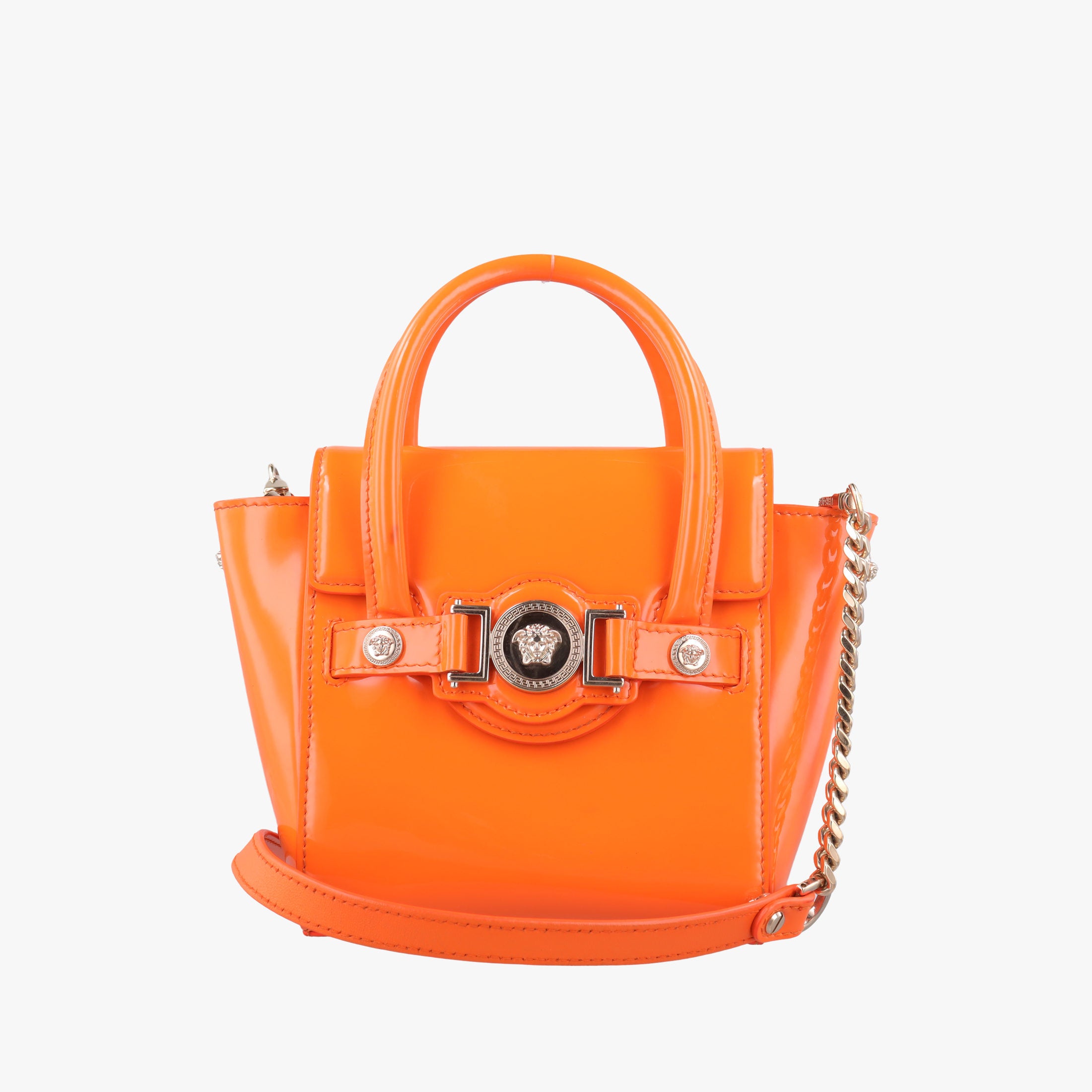 Pre-owned VERSACE La Medusa Orange patent  shoulderbag | stylenewstar