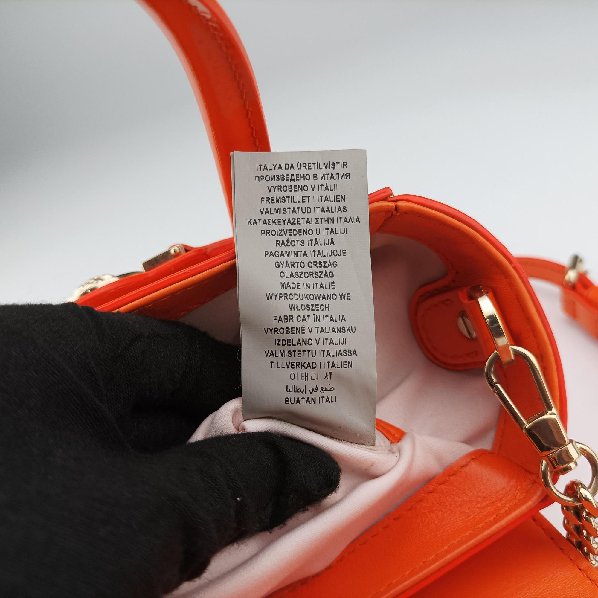 Pre-owned VERSACE La Medusa Orange patent  shoulderbag | stylenewstar