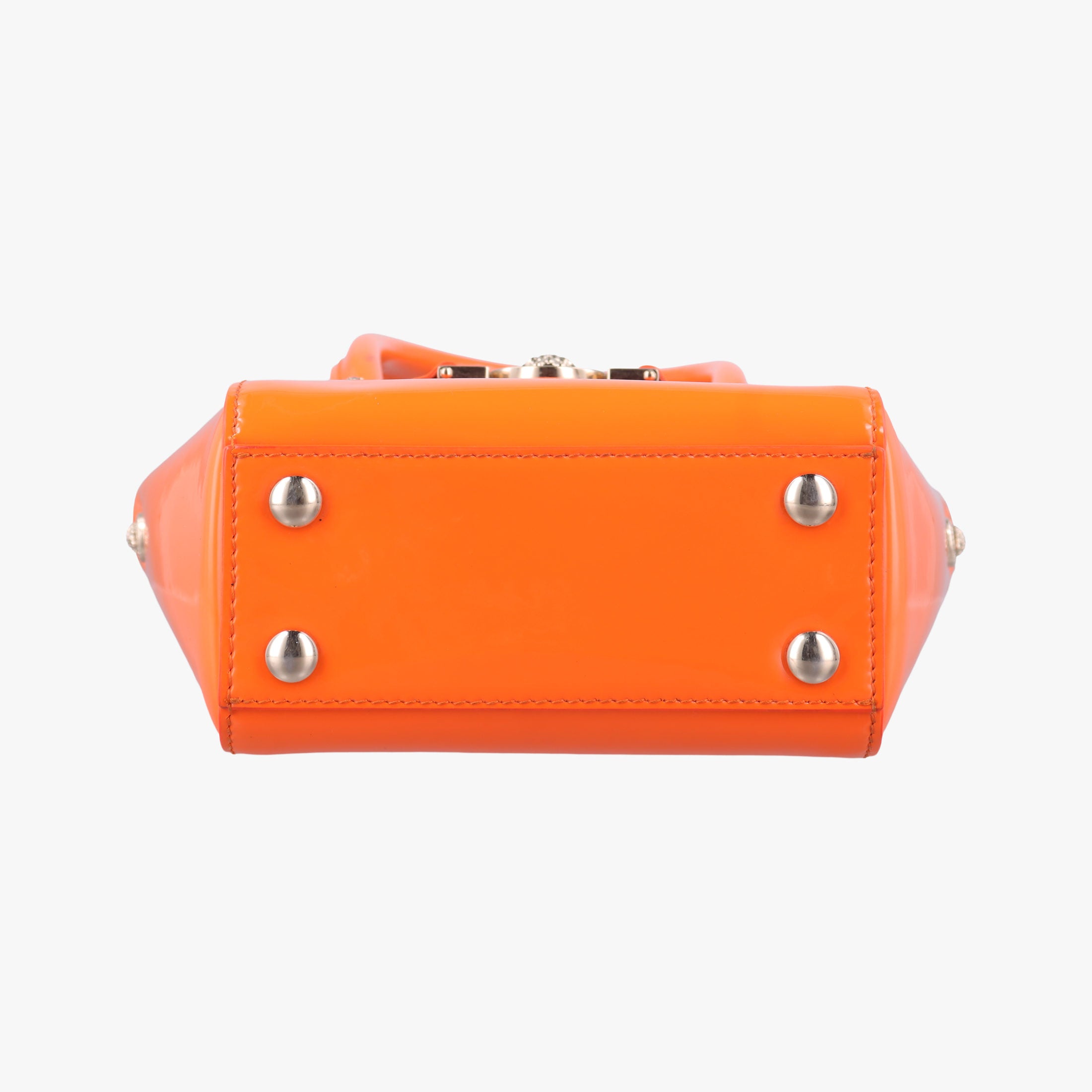 Pre-owned VERSACE La Medusa Orange patent  shoulderbag | stylenewstar