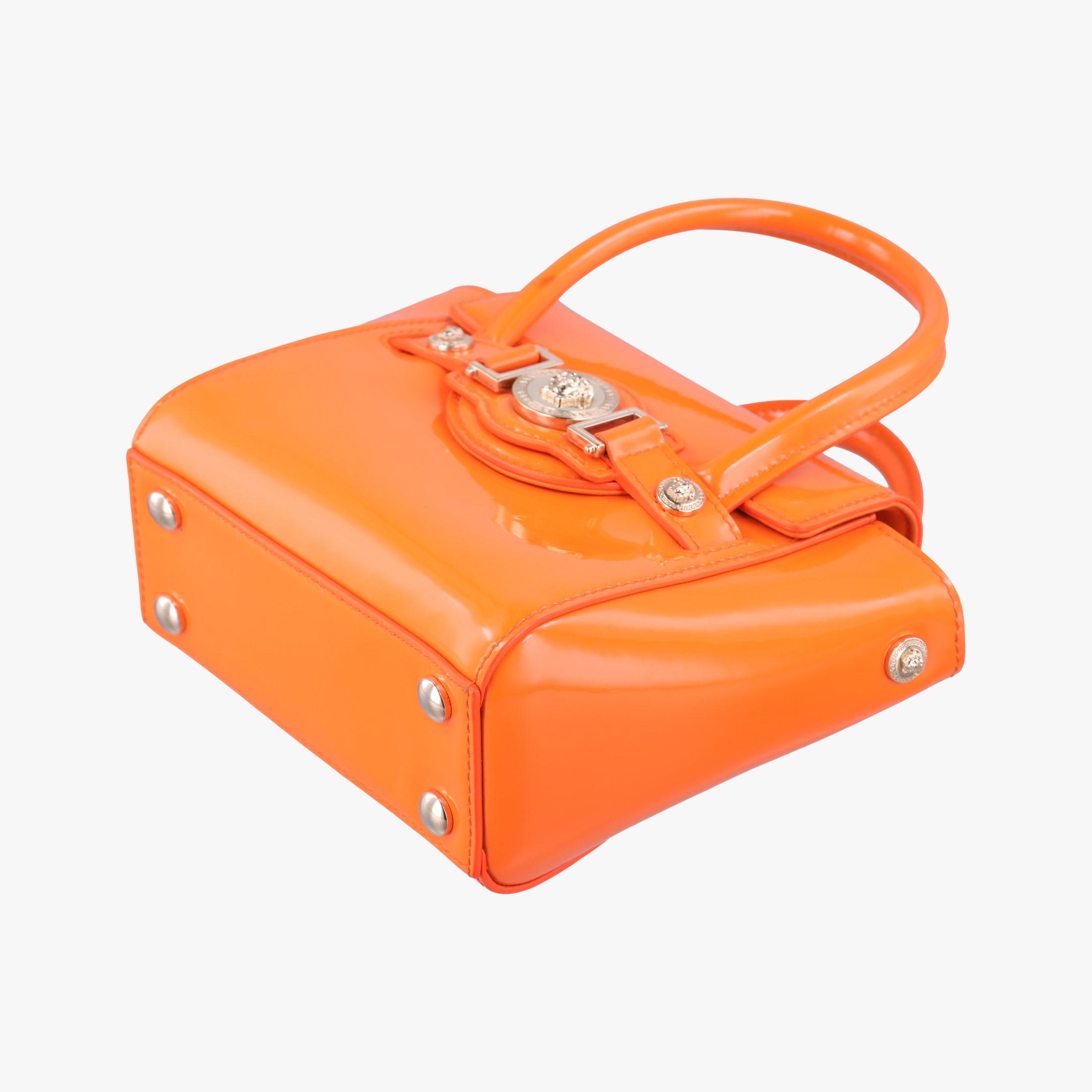 Pre-owned VERSACE La Medusa Orange patent  shoulderbag | stylenewstar