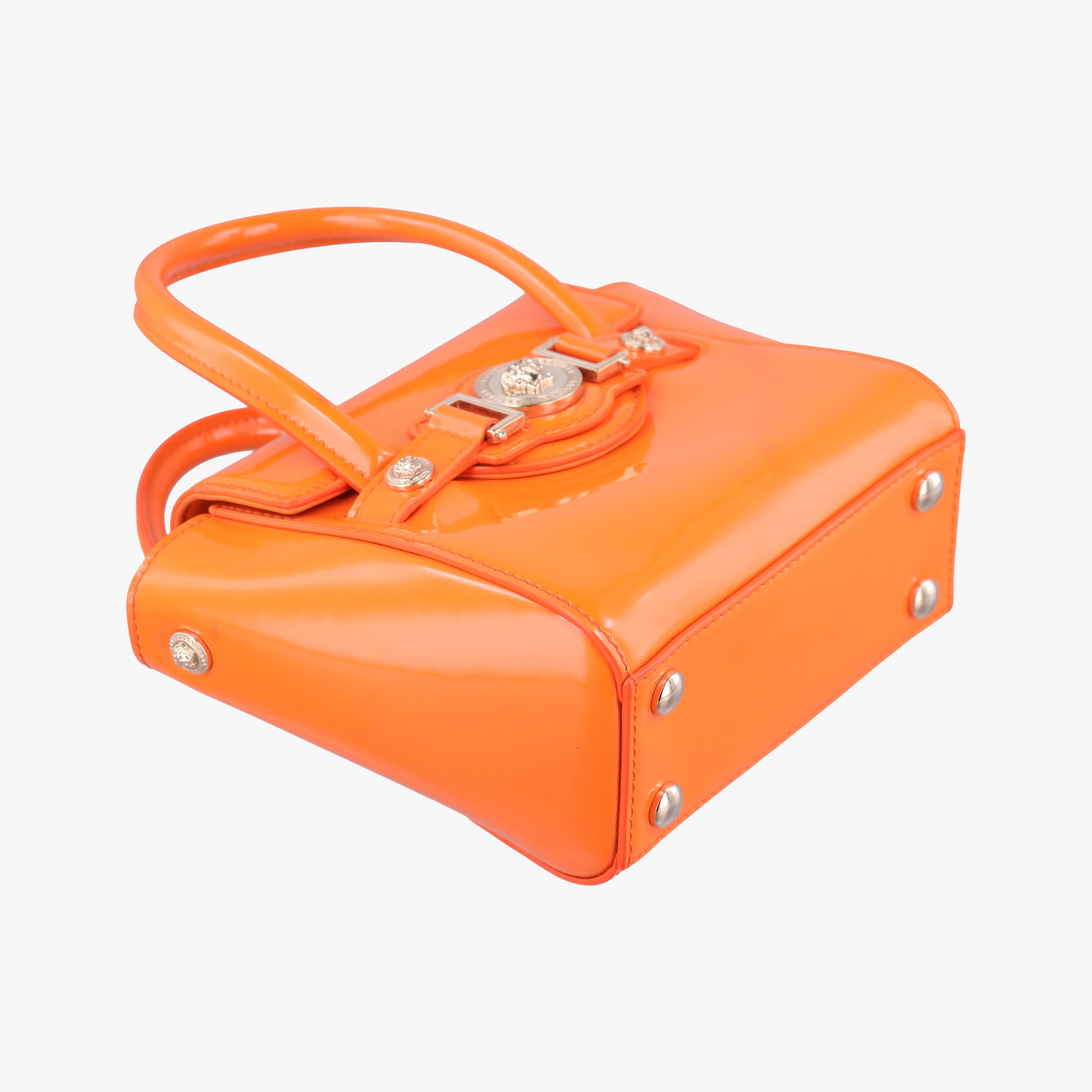 Pre-owned VERSACE La Medusa Orange patent  shoulderbag | stylenewstar