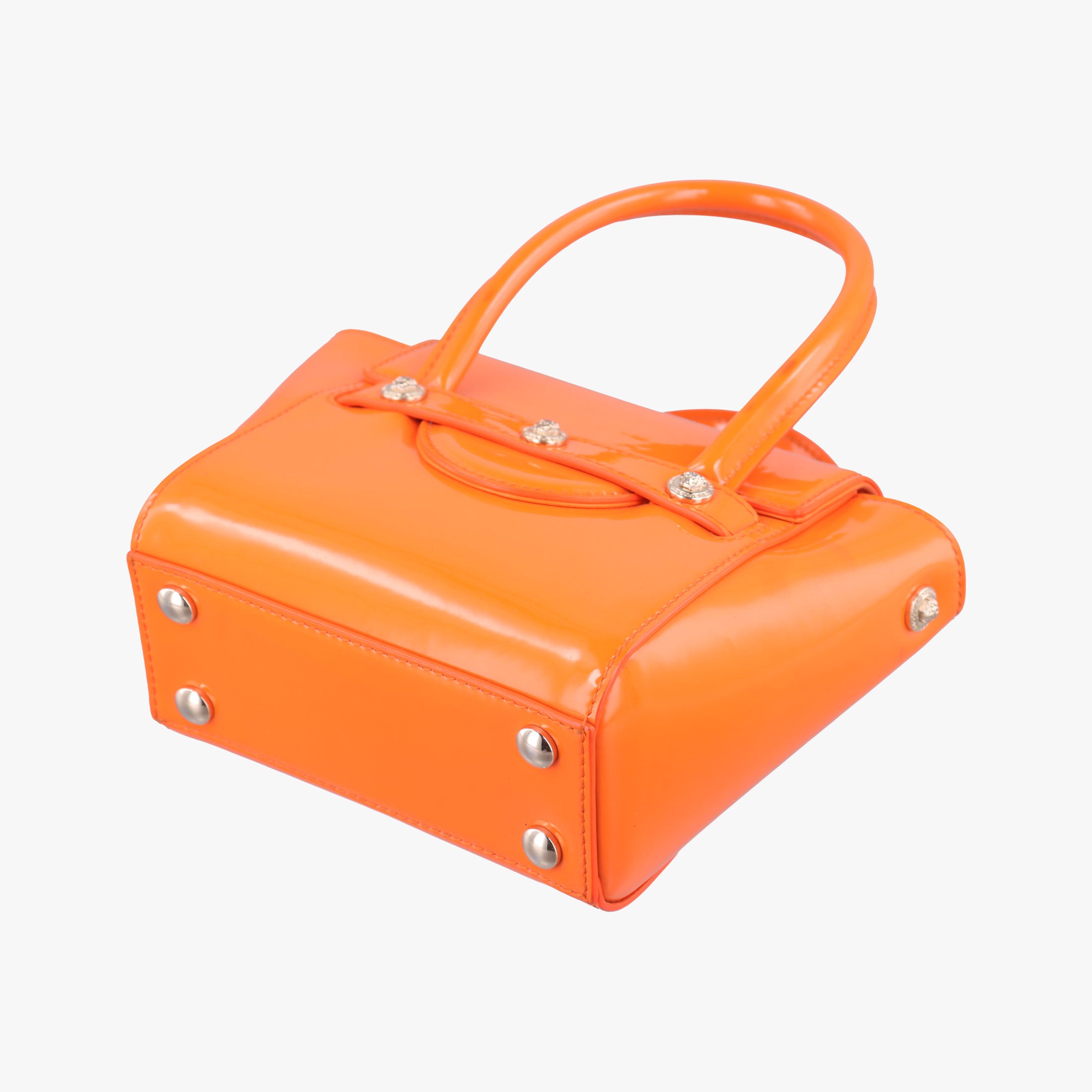 Pre-owned VERSACE La Medusa Orange patent  shoulderbag | stylenewstar
