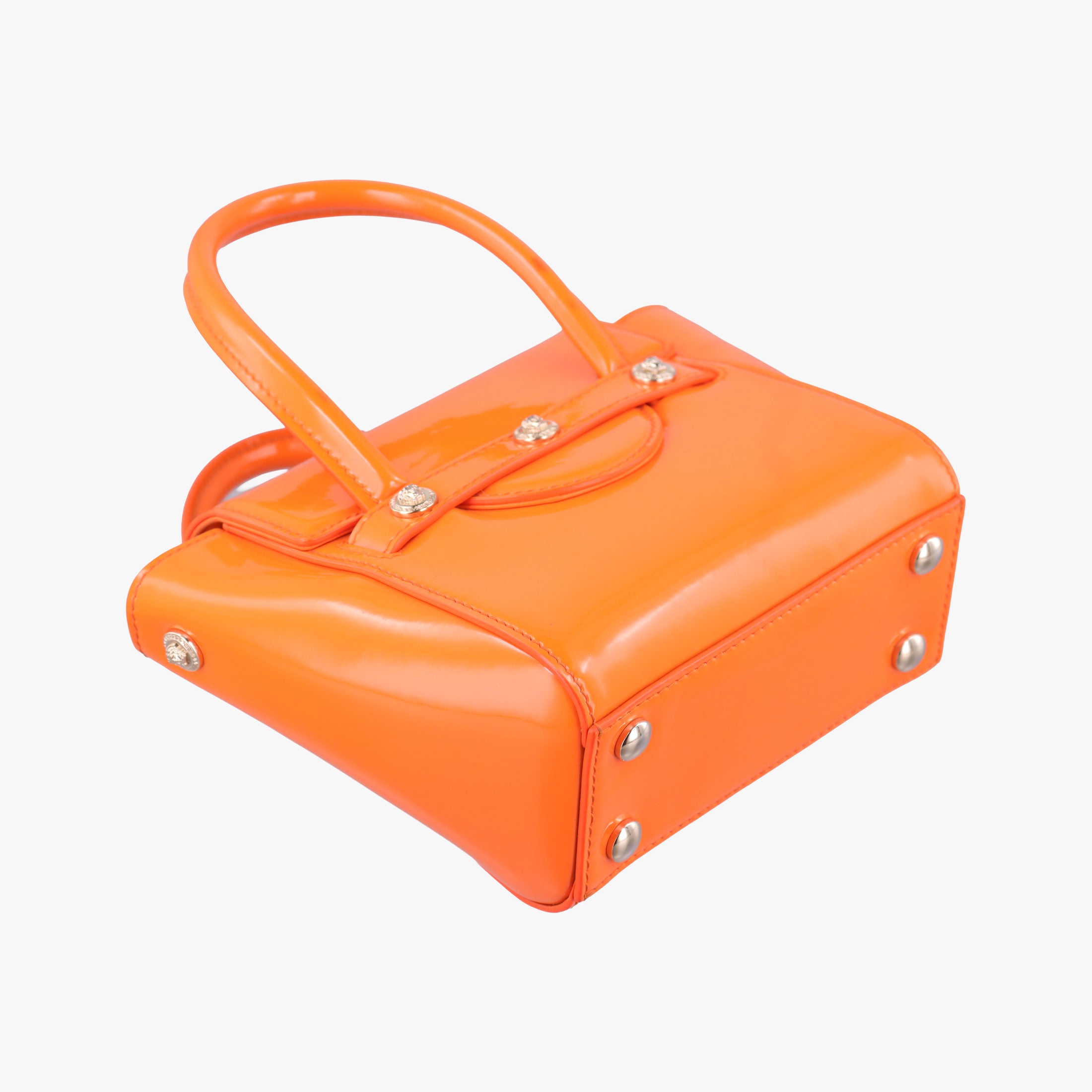 Pre-owned VERSACE La Medusa Orange patent  shoulderbag | stylenewstar