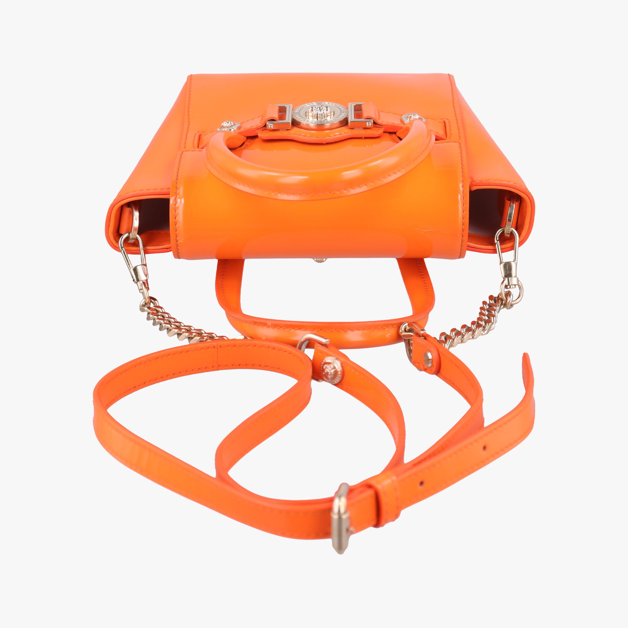 Pre-owned VERSACE La Medusa Orange patent  shoulderbag | stylenewstar