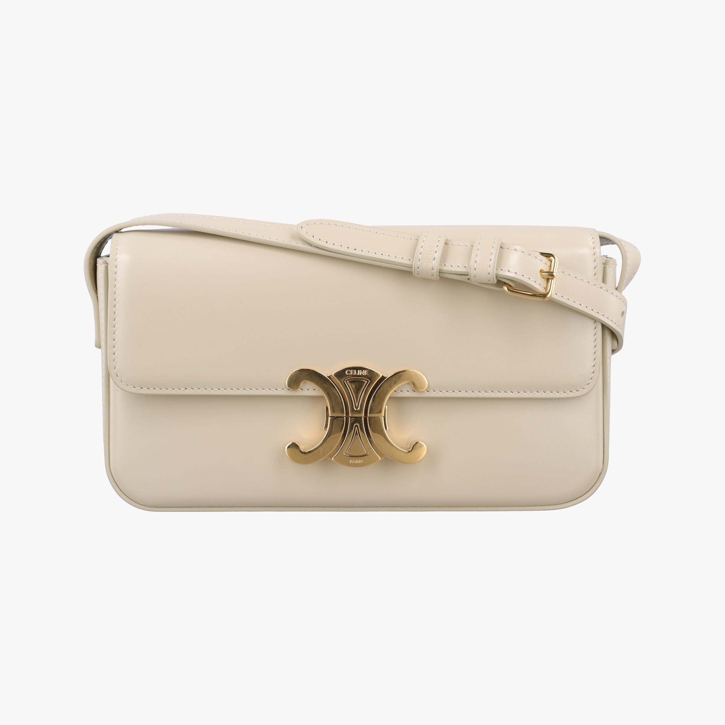 Pre-owned Celine Claude Triomphe Beige Leather  shoulderbag | stylenewstar