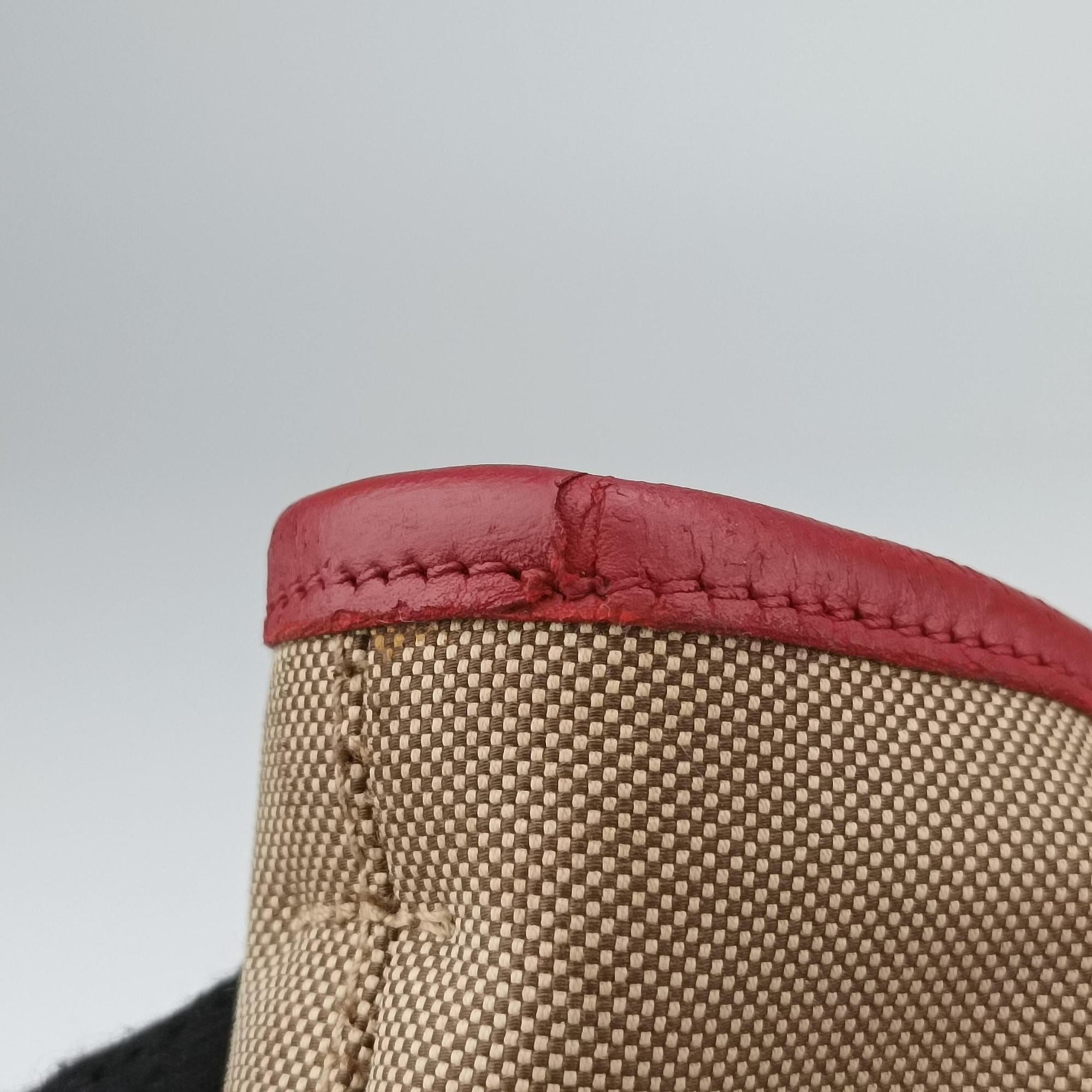 Pre-owned Prada logo jacquard khaki×red Fabric × leather  shoulderbag | stylenewstar