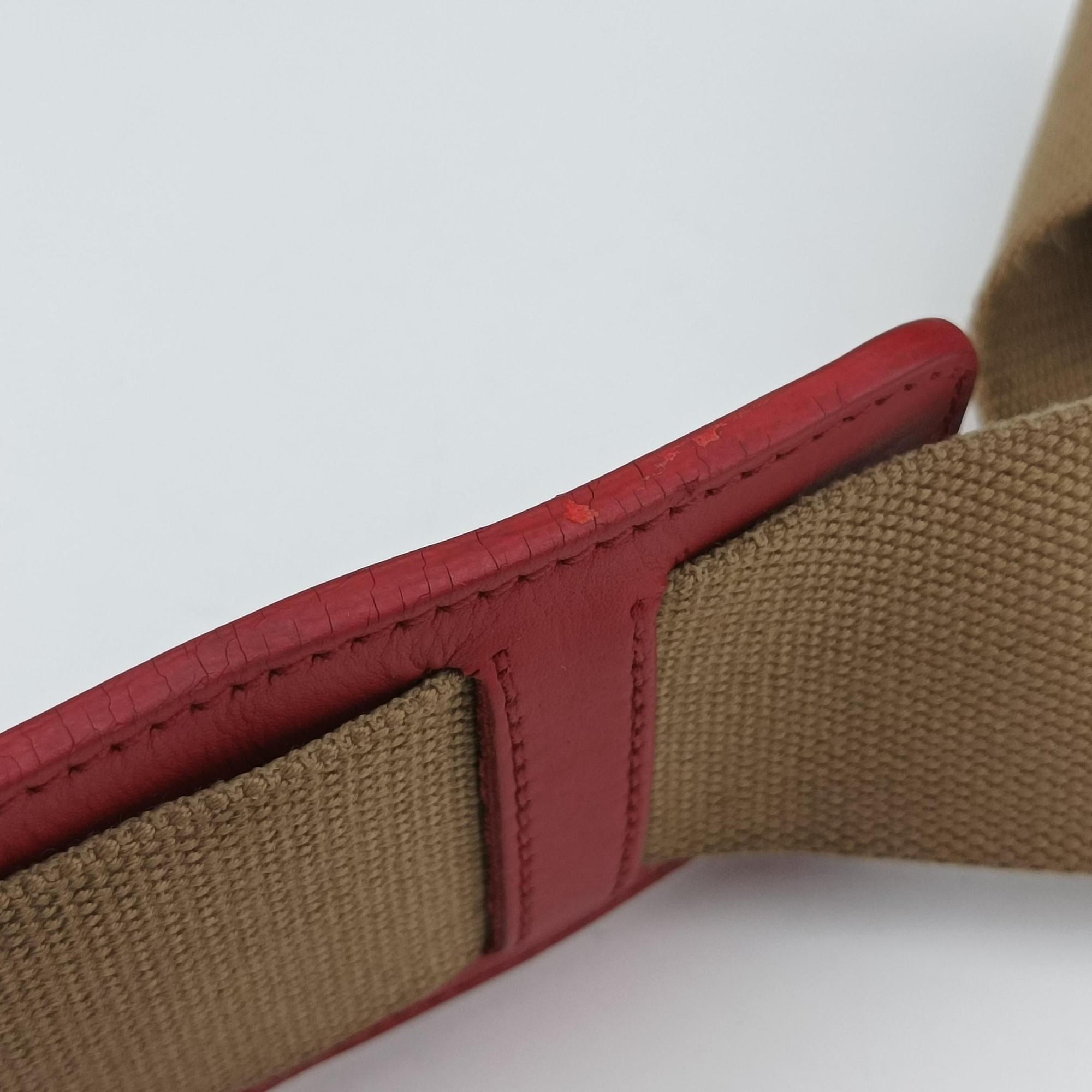 Pre-owned Prada logo jacquard khaki×red Fabric × leather  shoulderbag | stylenewstar