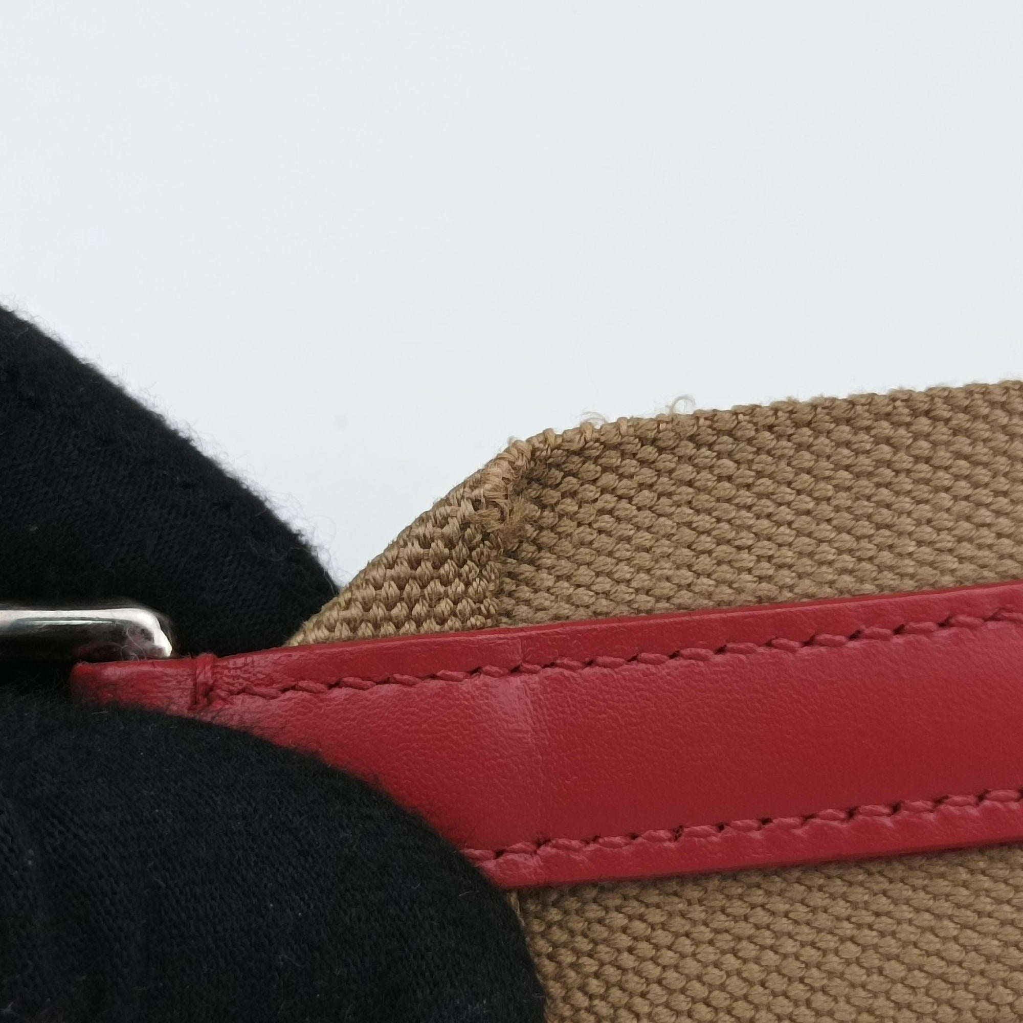 Pre-owned Prada logo jacquard khaki×red Fabric × leather  shoulderbag | stylenewstar