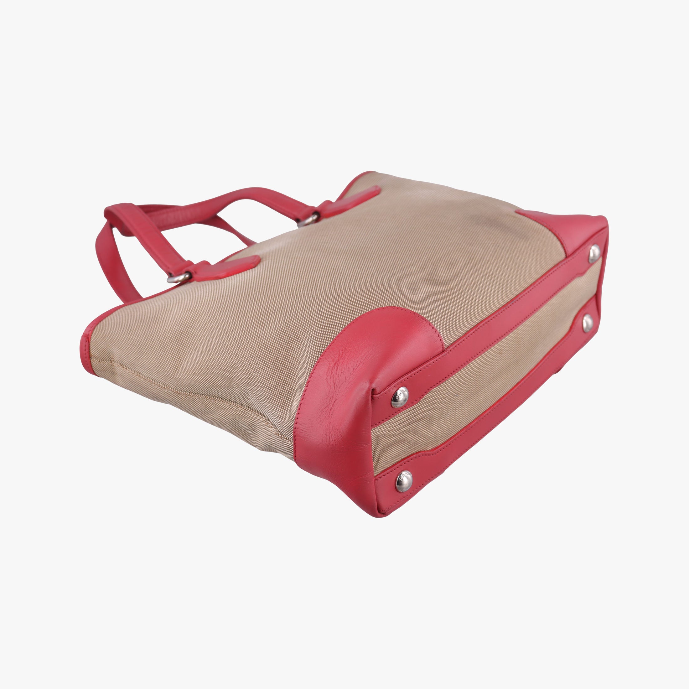 Pre-owned Prada logo jacquard khaki×red Fabric × leather  shoulderbag | stylenewstar