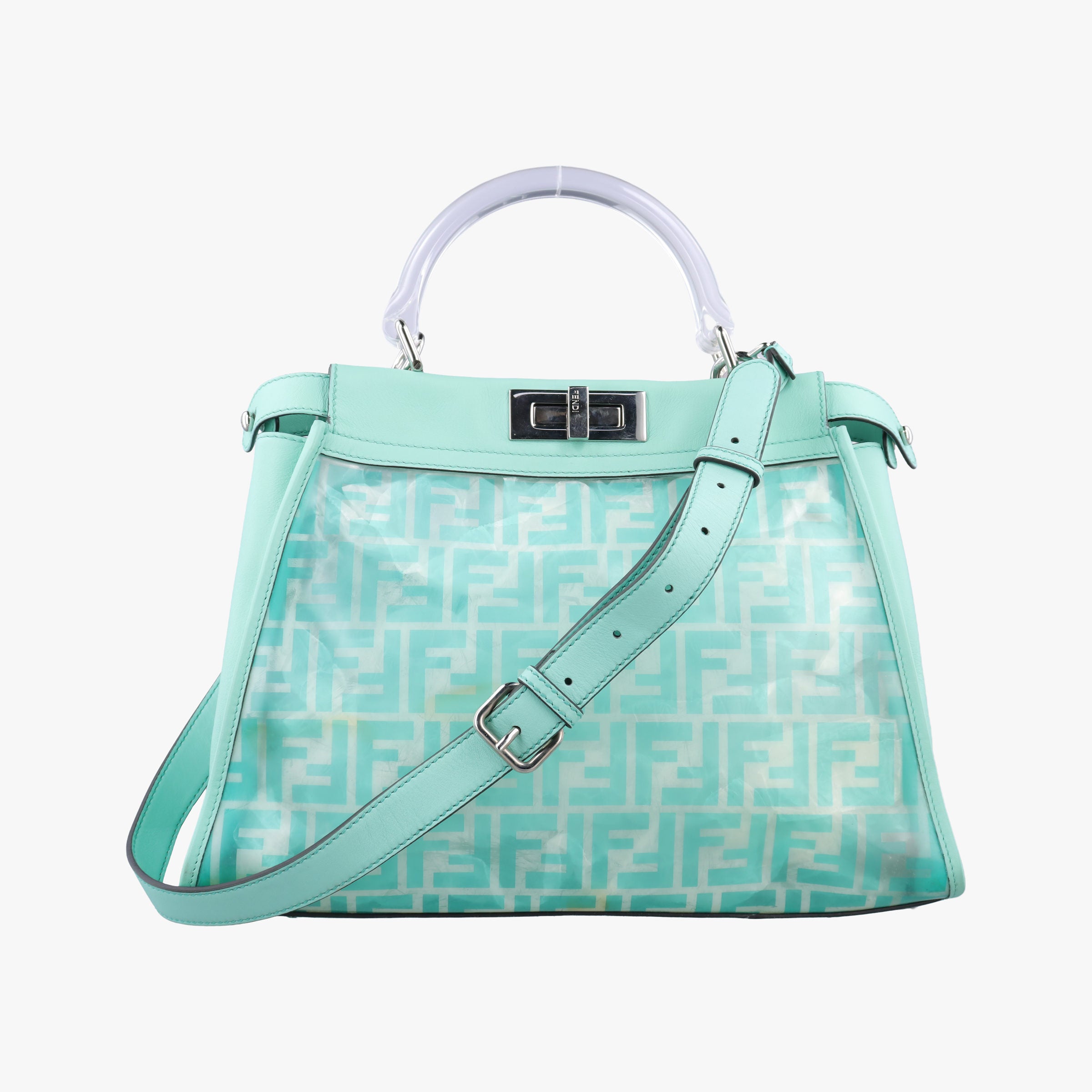 Pre-owned Fendi PEEKABOO Green Clear PVC× Leather 8BN290 shoulderbag | stylenewstar