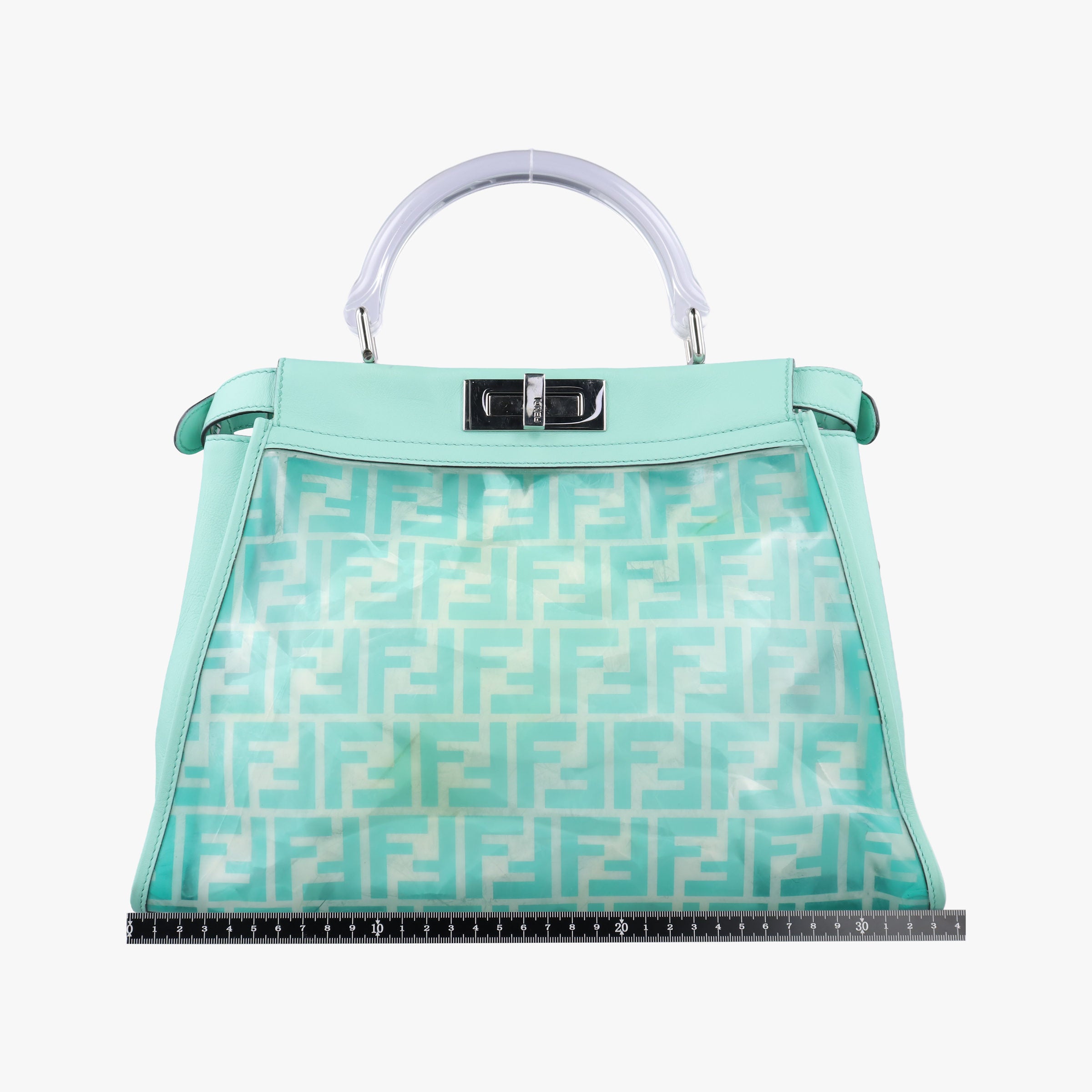 Pre-owned Fendi PEEKABOO Green Clear PVC× Leather 8BN290 shoulderbag | stylenewstar