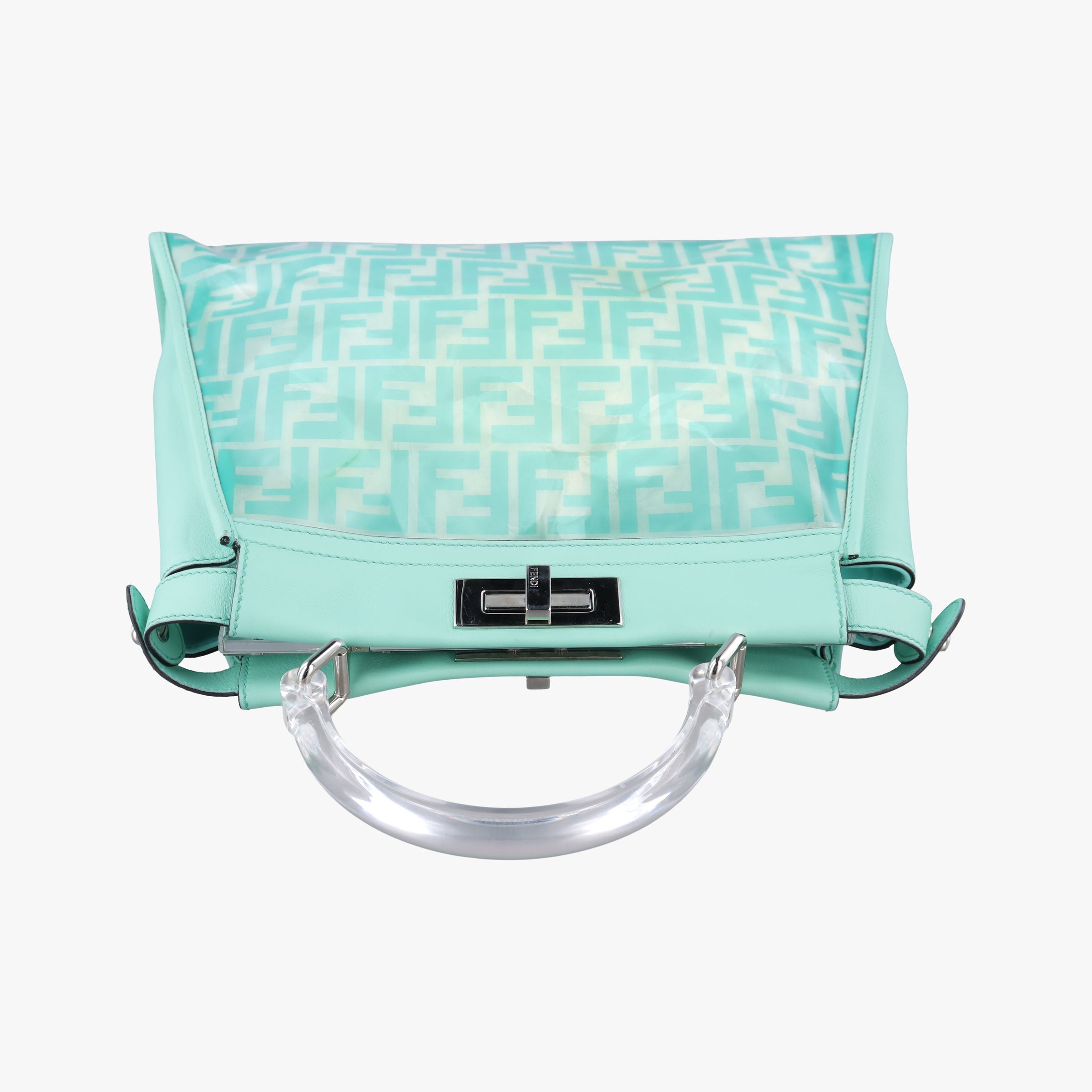 Pre-owned Fendi PEEKABOO Green Clear PVC× Leather 8BN290 shoulderbag | stylenewstar