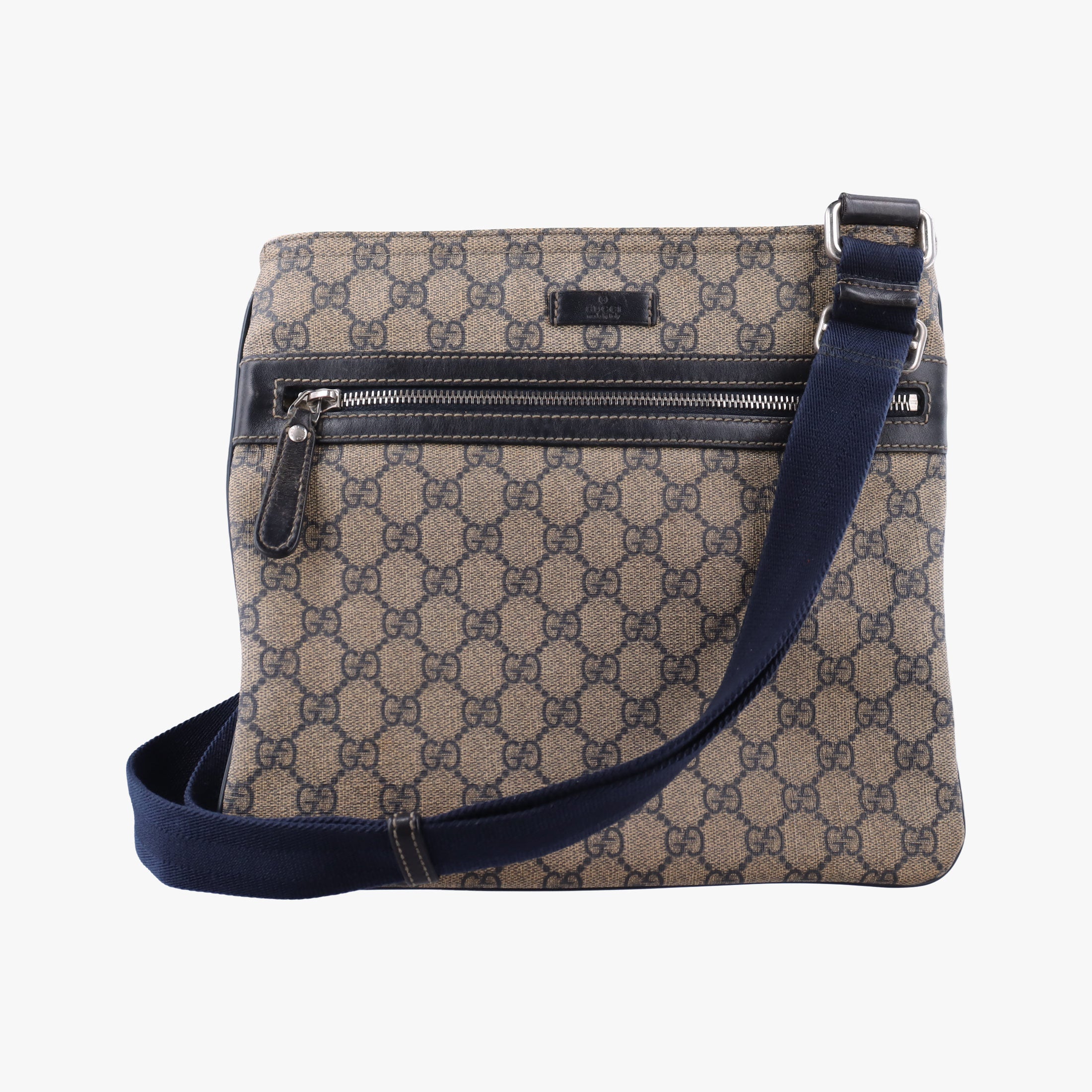 Pre-owned Gucci GG Supreme Messenger Brown×Navy PVC coated canvas 295257 shoulderbag | stylenewstar
