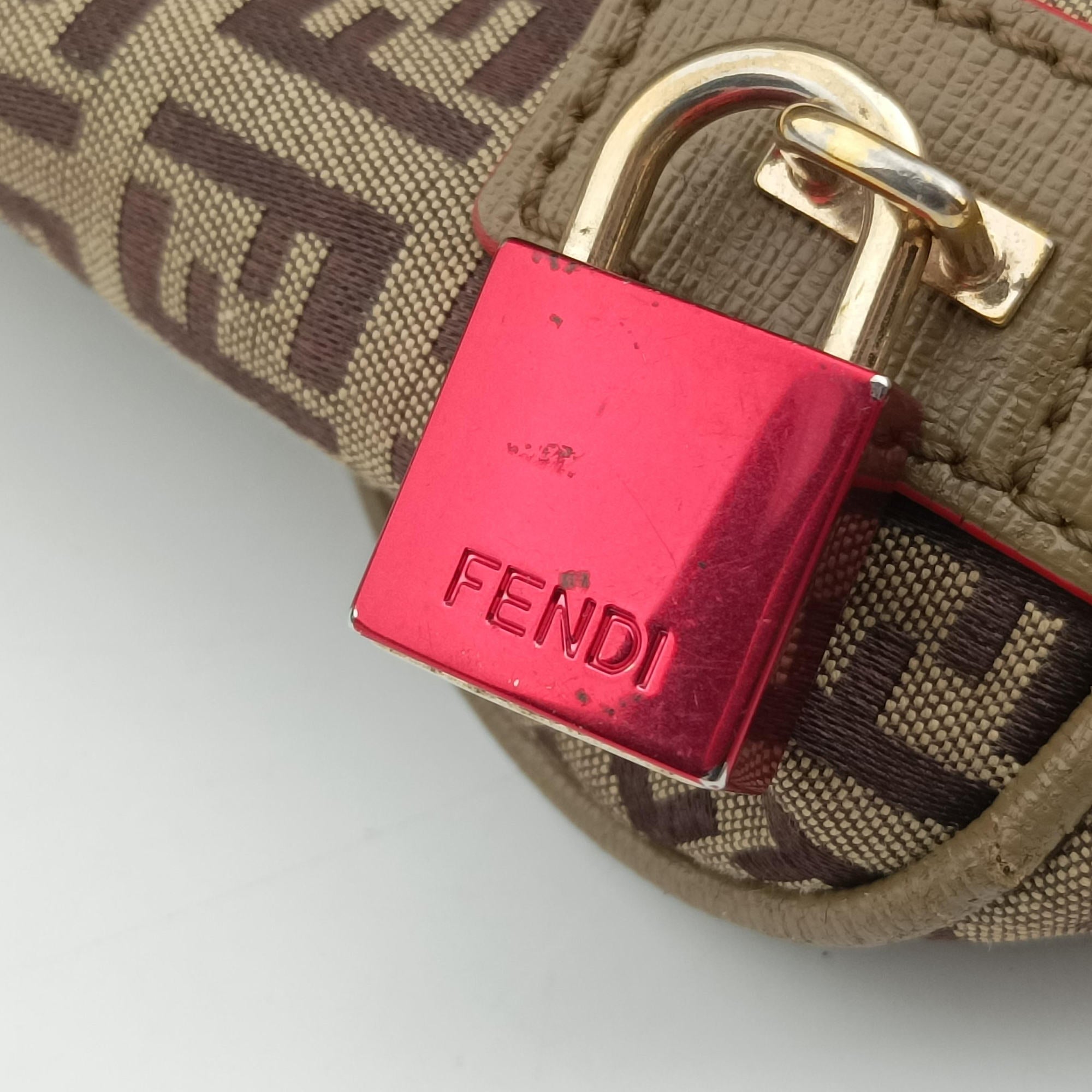 Pre-owned Fendi Zucchino Glitter Logo Multicolour canvas 8BL068 bostonbag | stylenewstar
