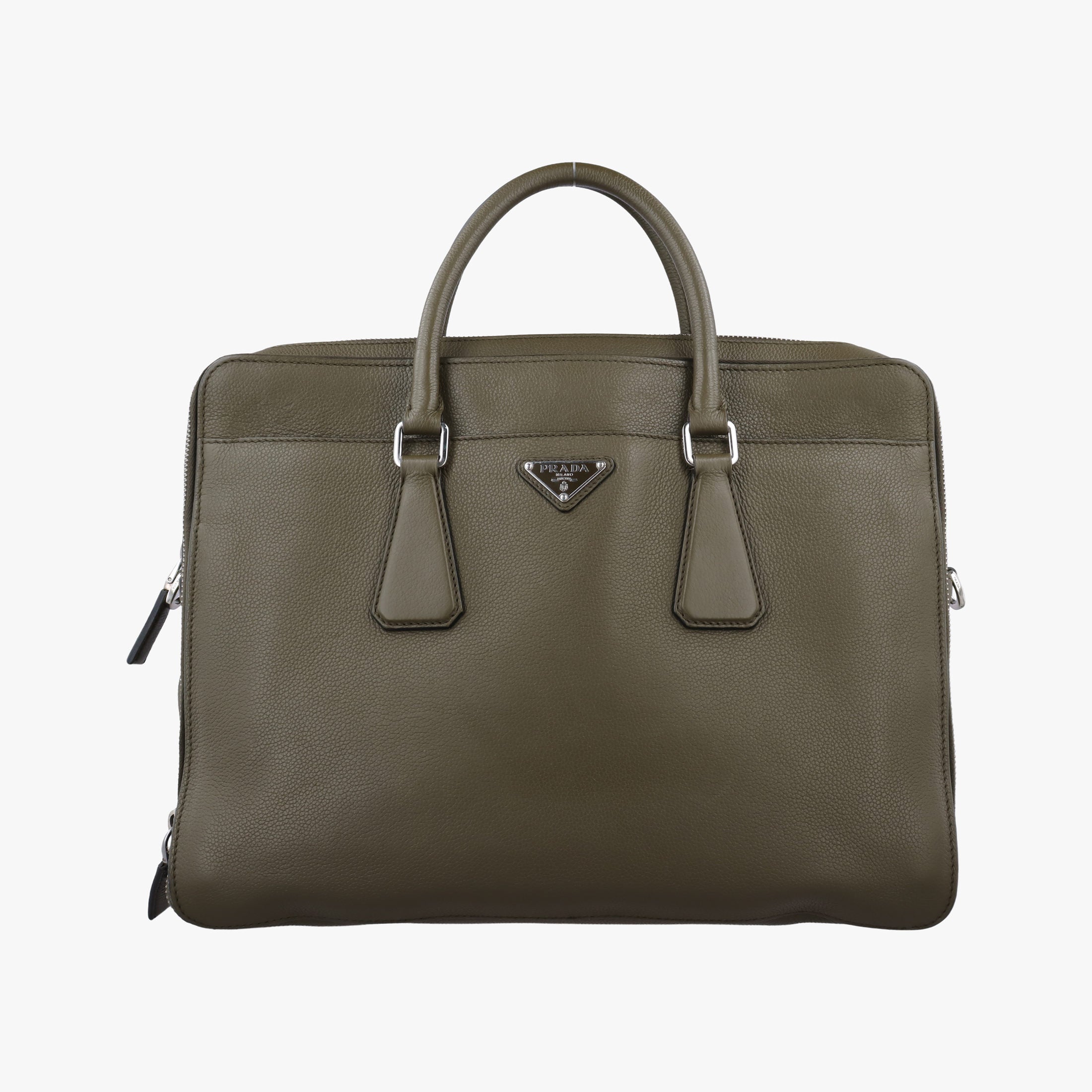 Pre-owned Prada Business Briefcase Green Leather 2VE368 handbag | stylenewstar