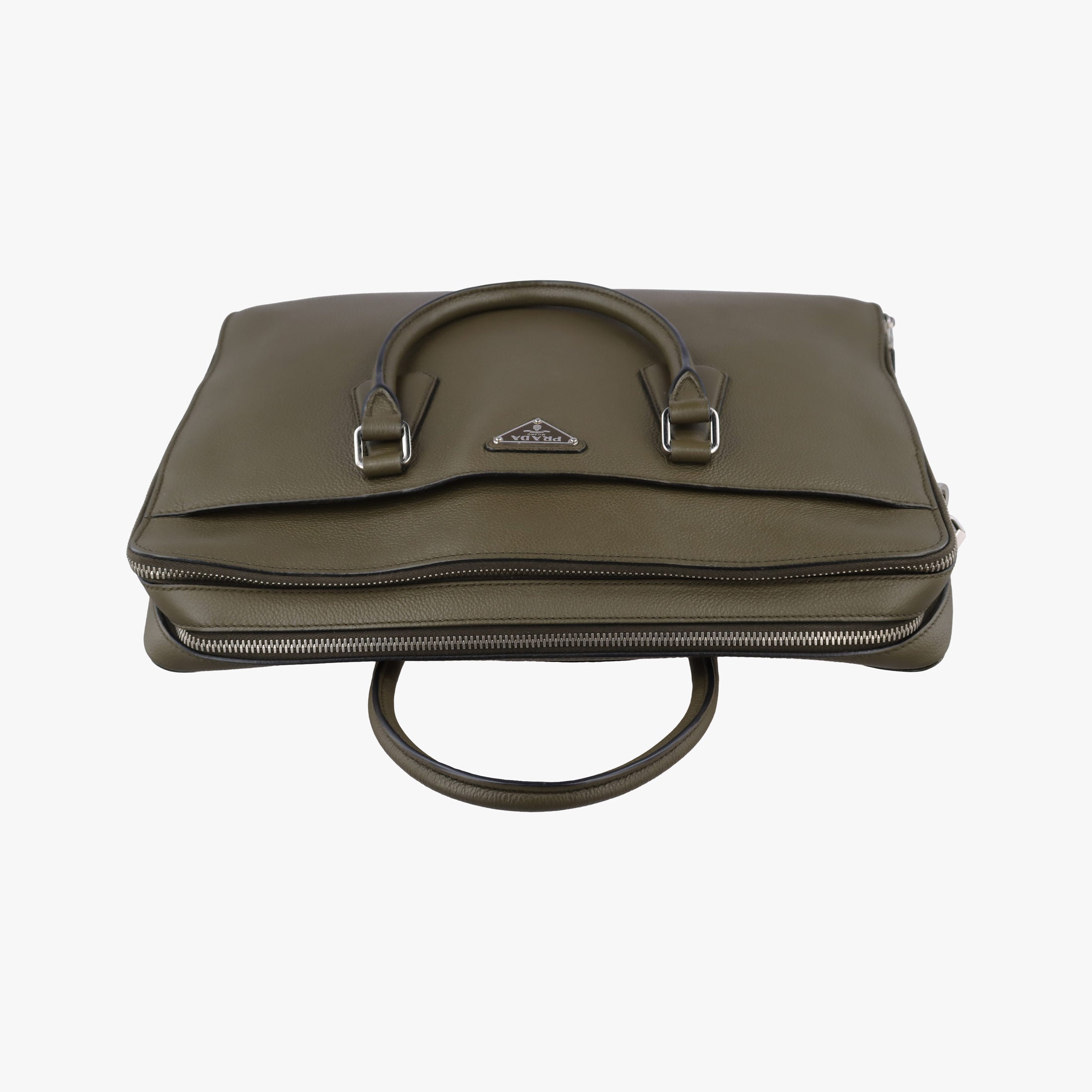Pre-owned Prada Business Briefcase Green Leather 2VE368 handbag | stylenewstar