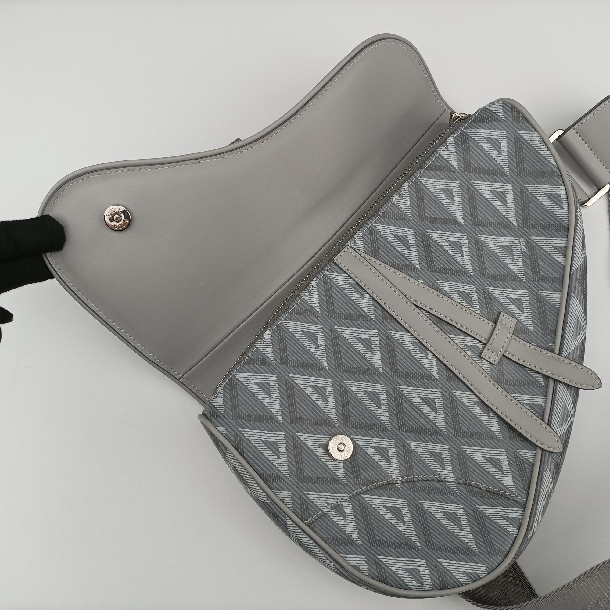 Secondhand Christian Dior Saddle Grey PVC coated canvas × leather  crossbodybag | stylenewstar