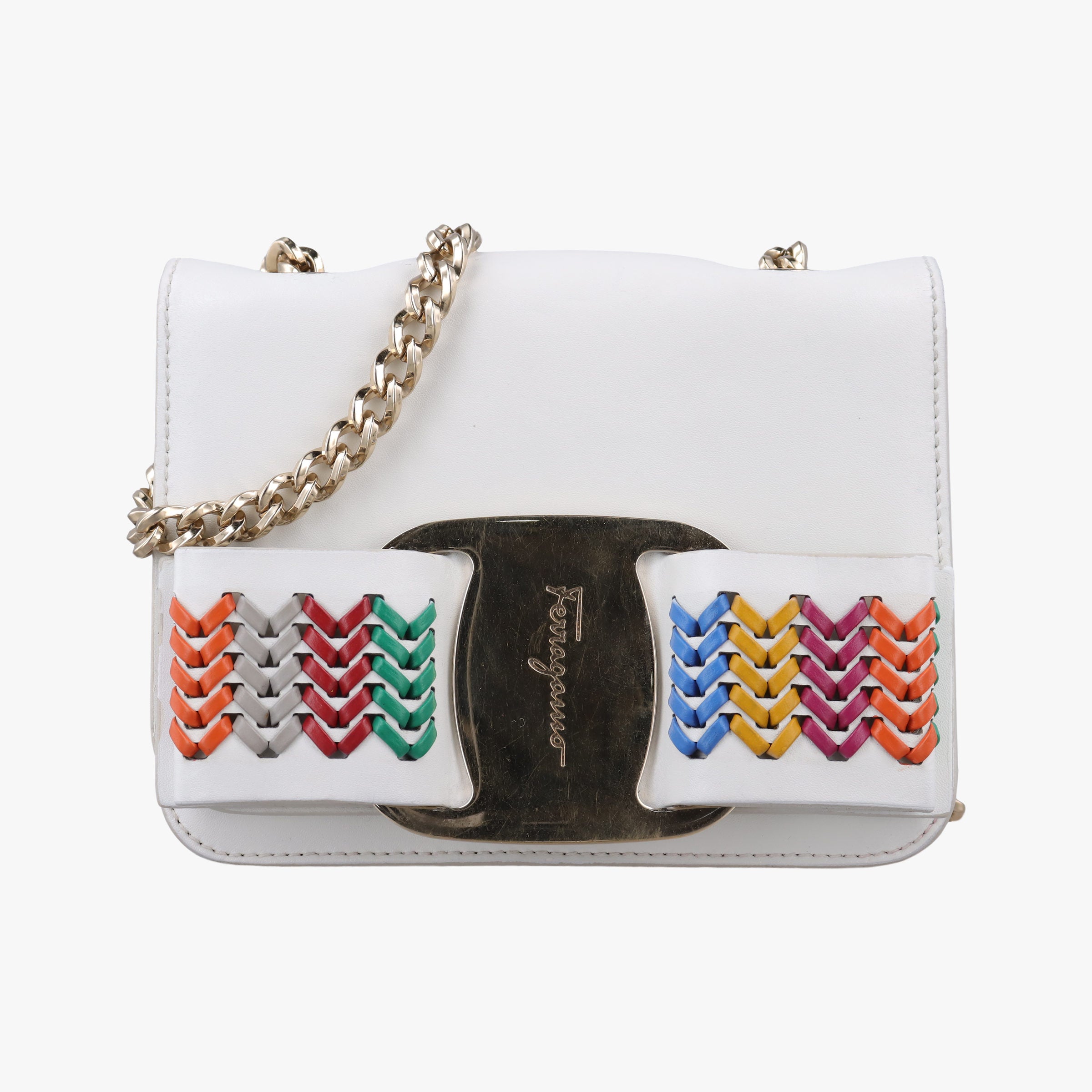 Pre-owned Ferragamo Viva White×multicolor Leather  shoulderbag | stylenewstar