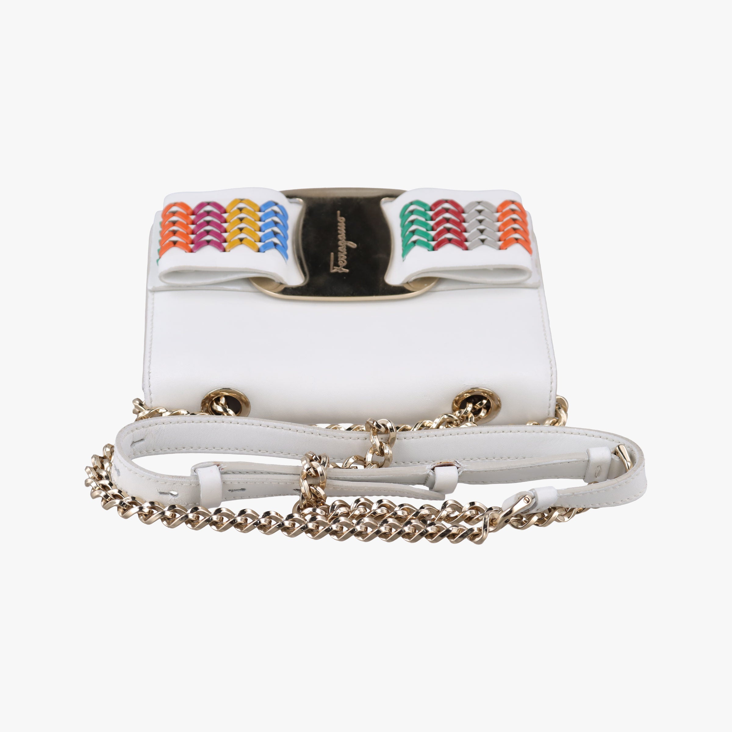 Pre-owned Ferragamo Viva White×multicolor Leather  shoulderbag | stylenewstar