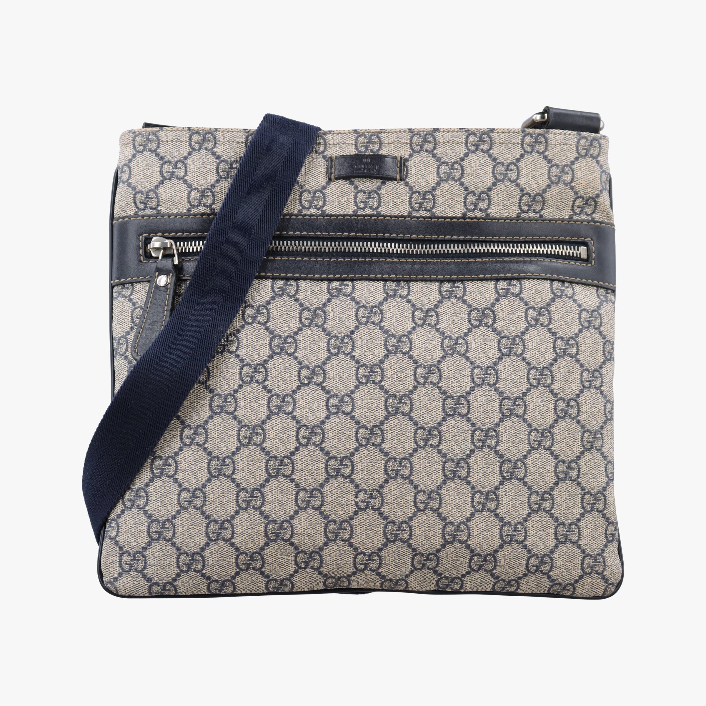 Vintage Gucci GG Supreme Messenger Beige × Navy PVC coated canvas×leather 295257 shoulderbag | stylenewstar