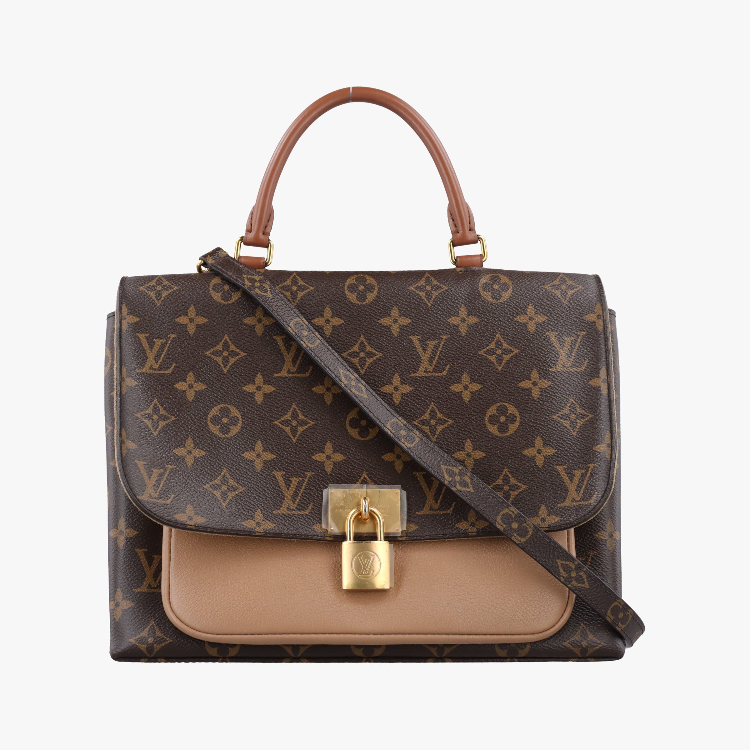 Pre-owned Louis Vuitton MARIGNAN brown×SESAME Monogram Canvas×calf leather M44257 shoulderbag | stylenewstar