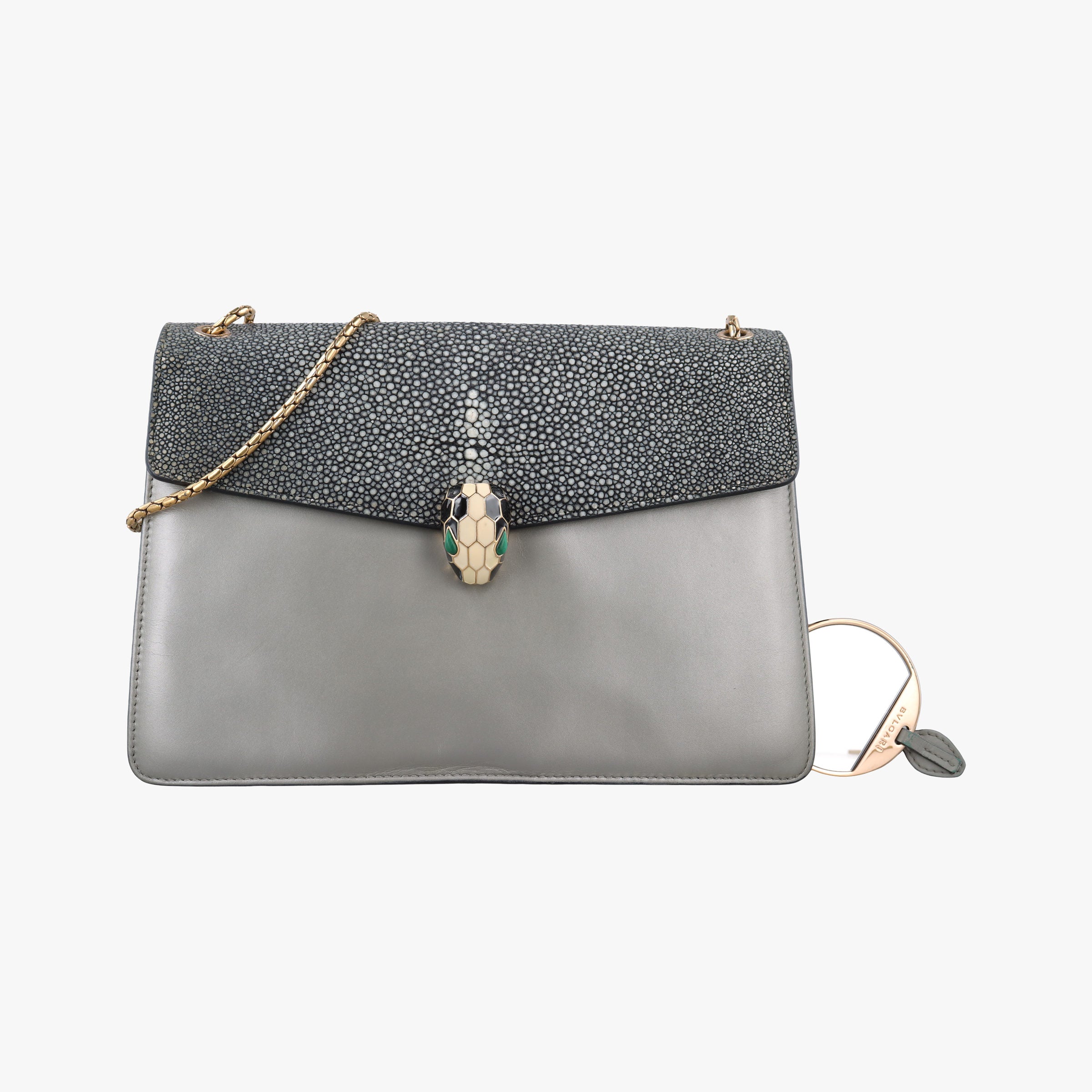 Pre-owned Bvlgari SERPENTI FOREVER Grey Galuchat Skin×Leather  shoulderbag | stylenewstar