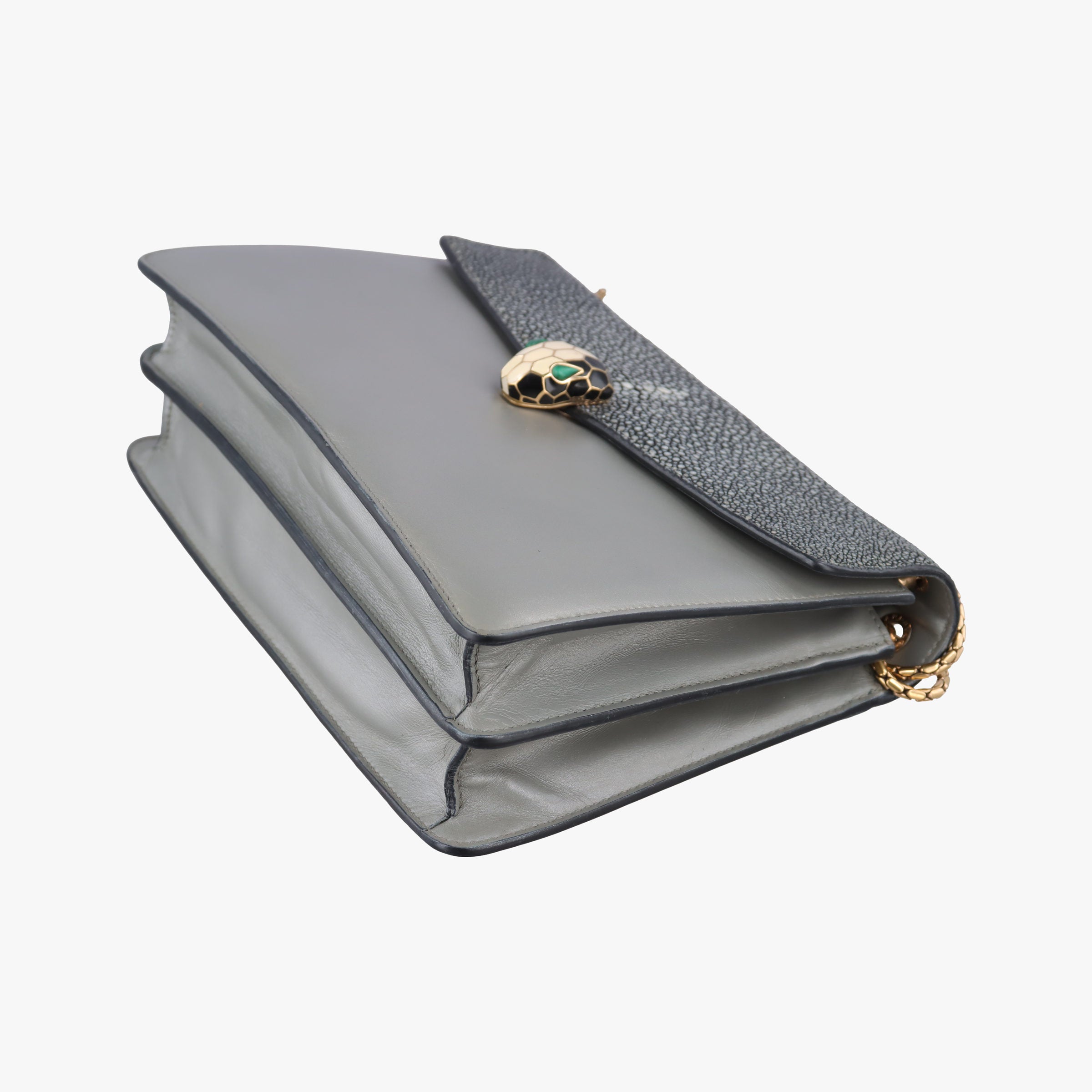 Pre-owned Bvlgari SERPENTI FOREVER Grey Galuchat Skin×Leather  shoulderbag | stylenewstar