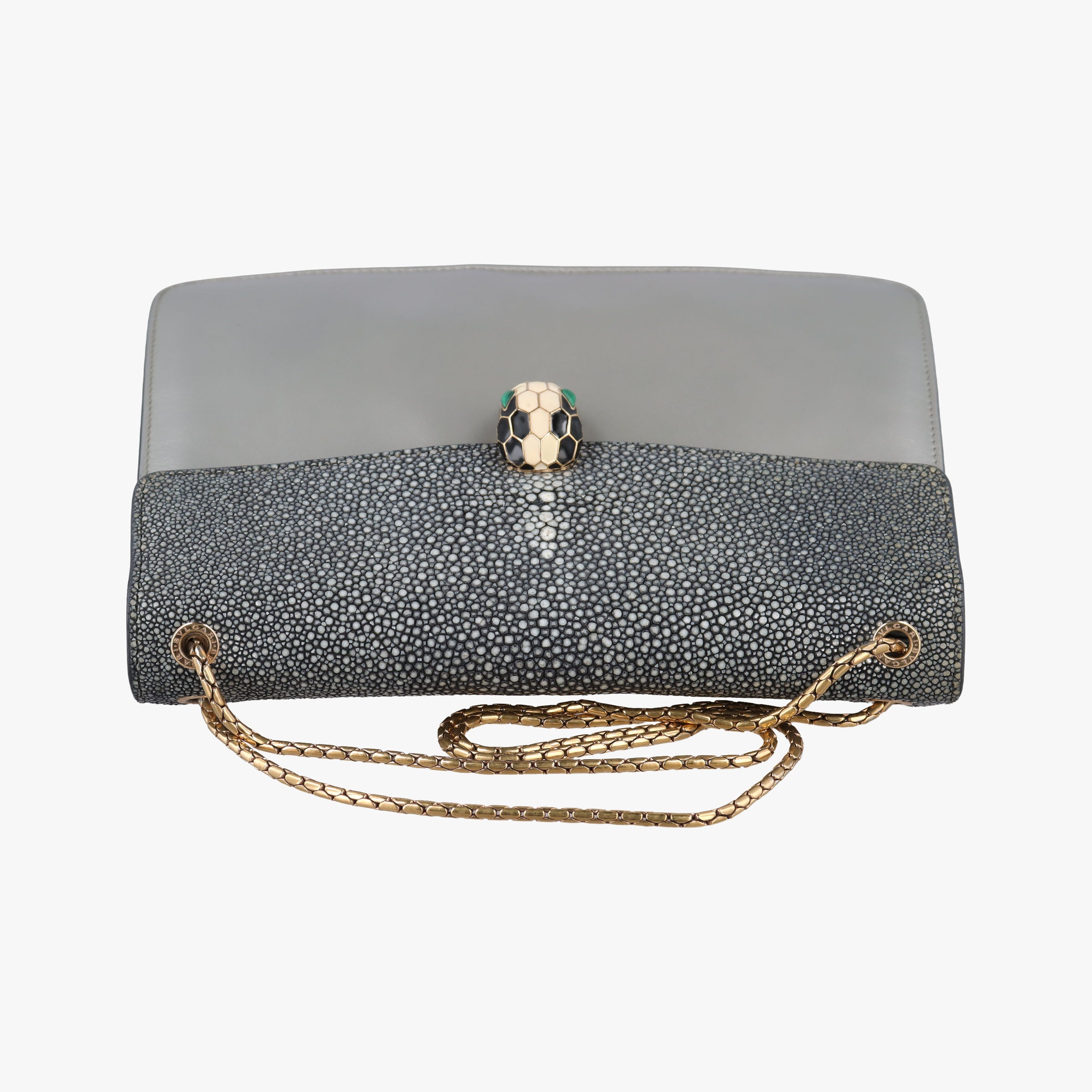 Pre-owned Bvlgari SERPENTI FOREVER Grey Galuchat Skin×Leather  shoulderbag | stylenewstar