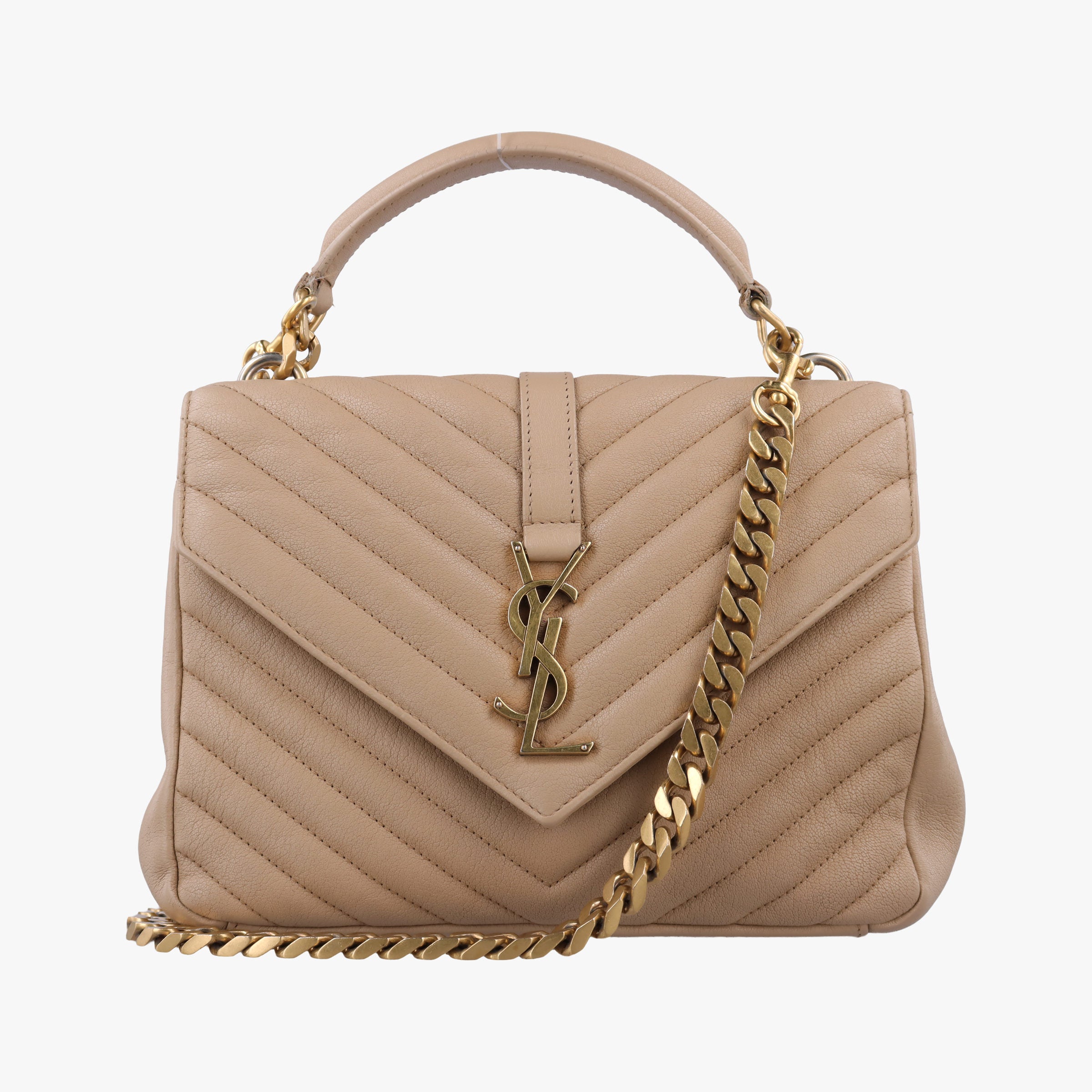 Pre-owned Yves Saint Laurent COLLEGE Beige Leather 600279 shoulderbag | stylenewstar