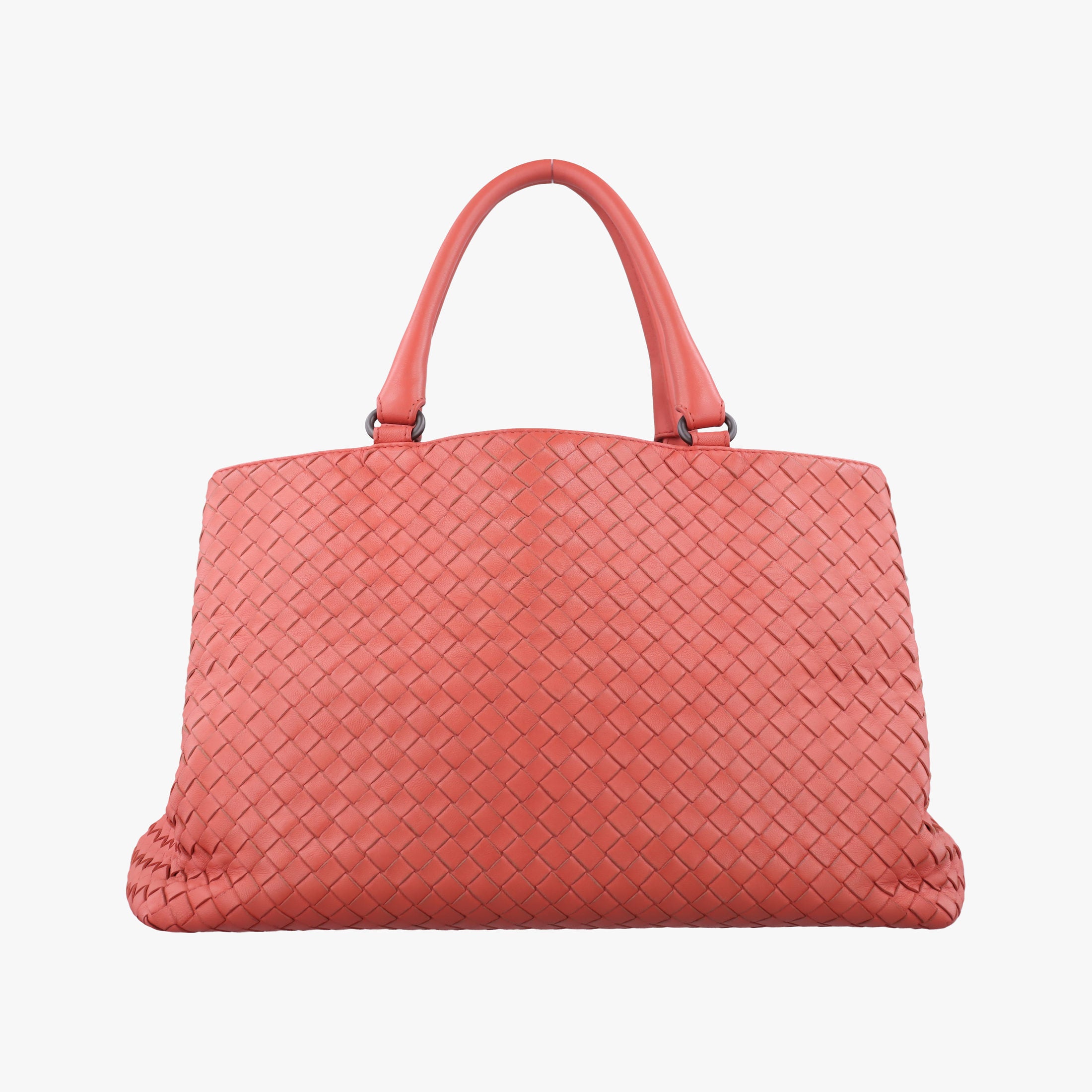 Pre-owned Bottega Veneta Intrecciato Coral red lambskin  handbag | stylenewstar
