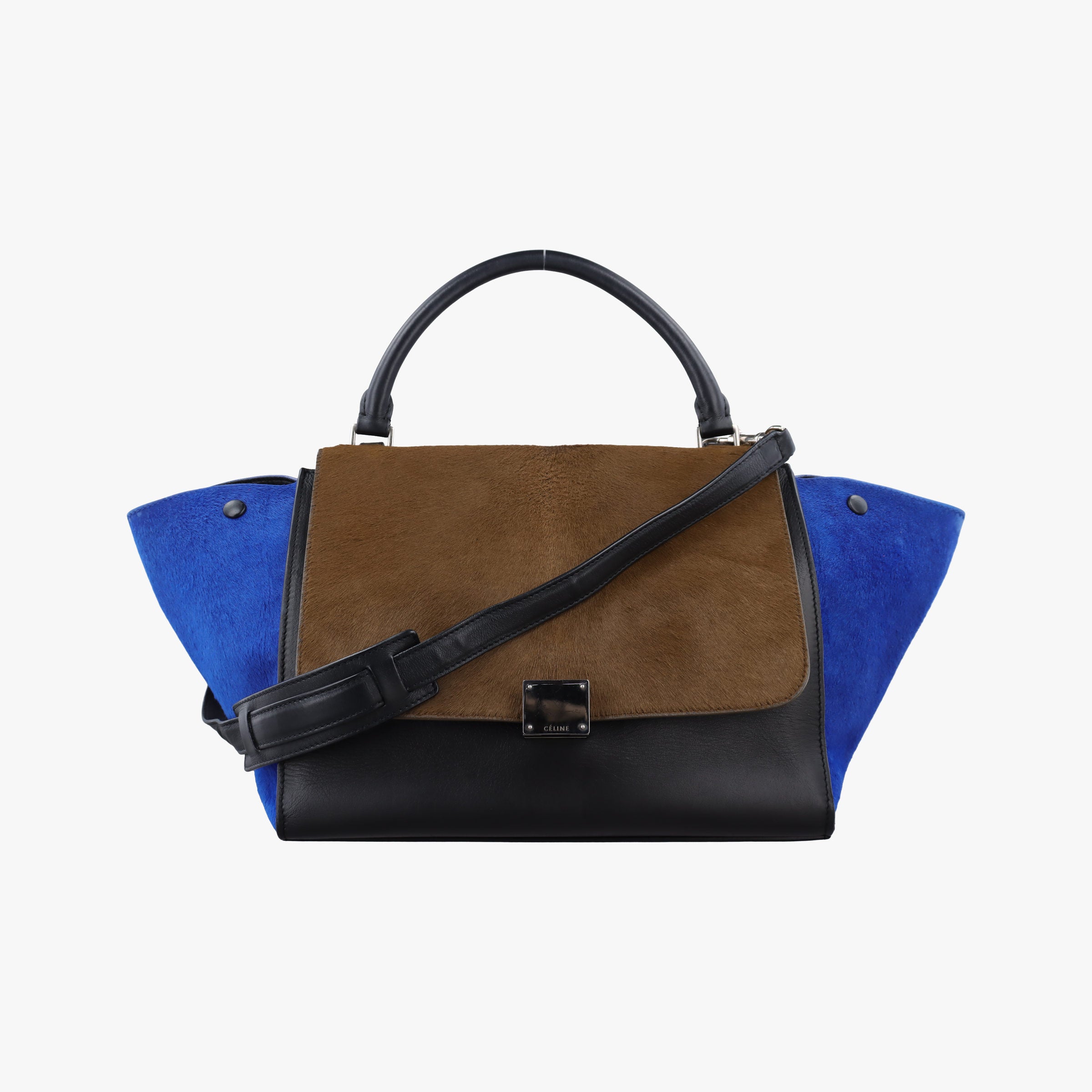 Pre-owned Celine Trapeze Black×Brown×Blue ponyhair  shoulderbag | stylenewstar