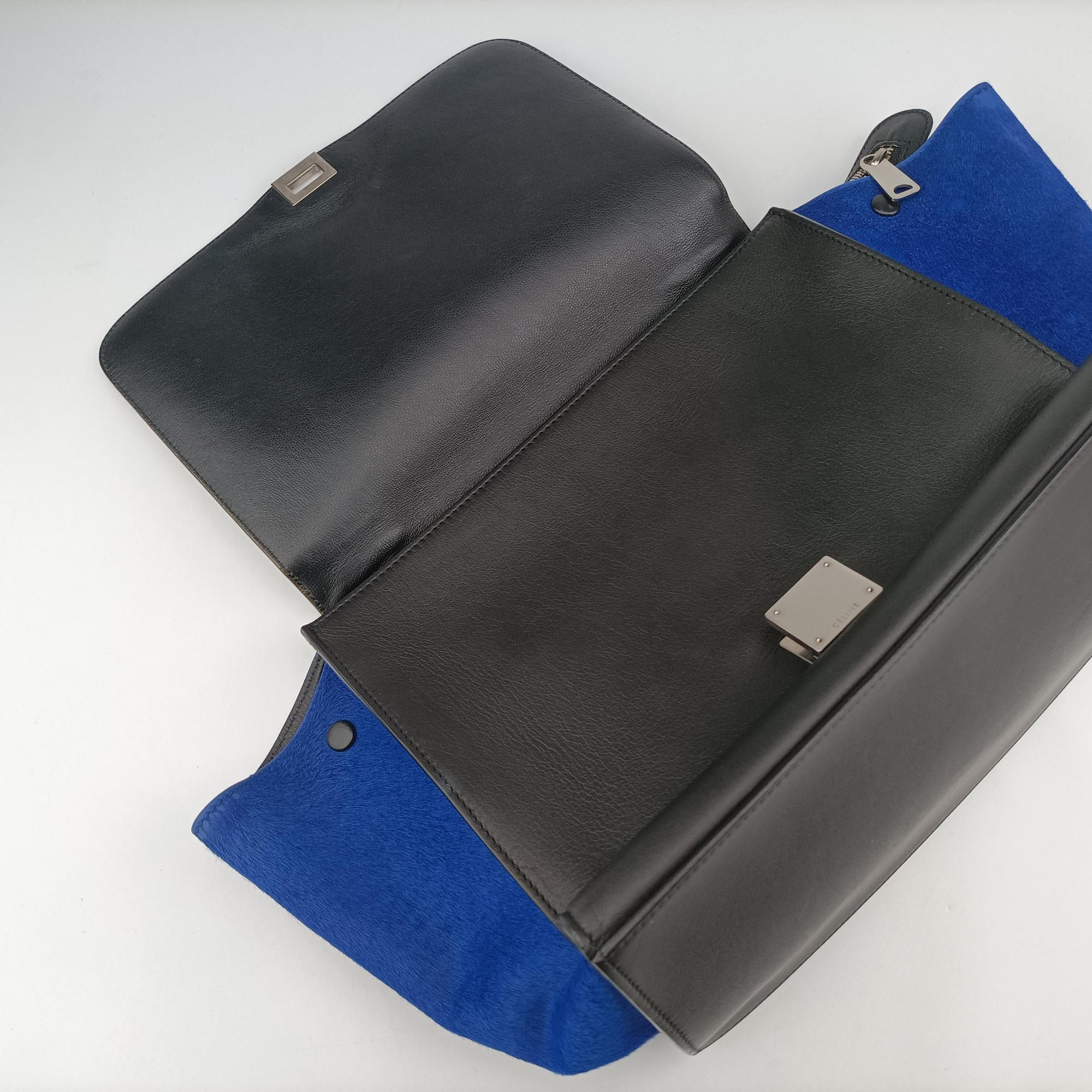 Pre-owned Celine Trapeze Black×Brown×Blue ponyhair  shoulderbag | stylenewstar