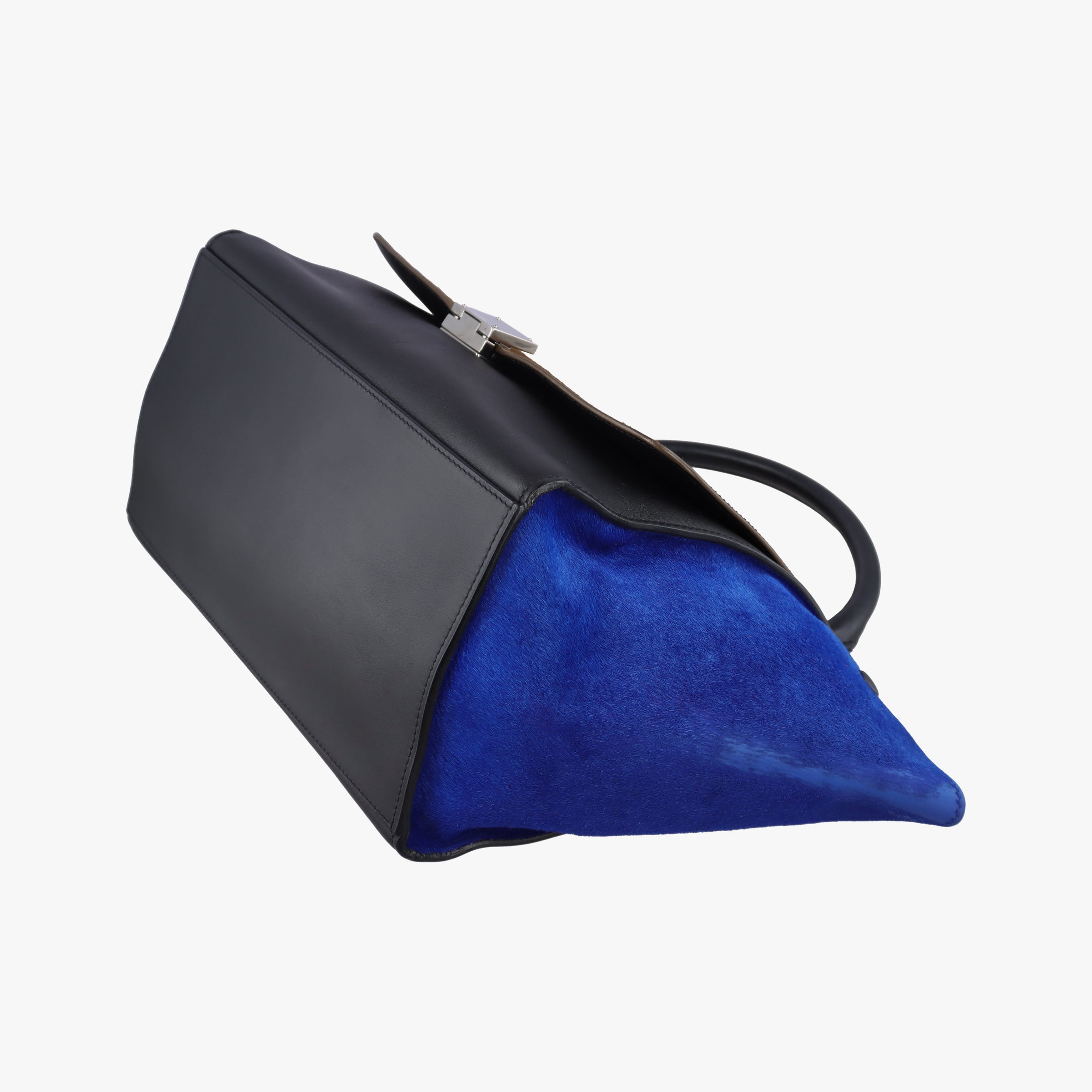 Pre-owned Celine Trapeze Black×Brown×Blue ponyhair  shoulderbag | stylenewstar