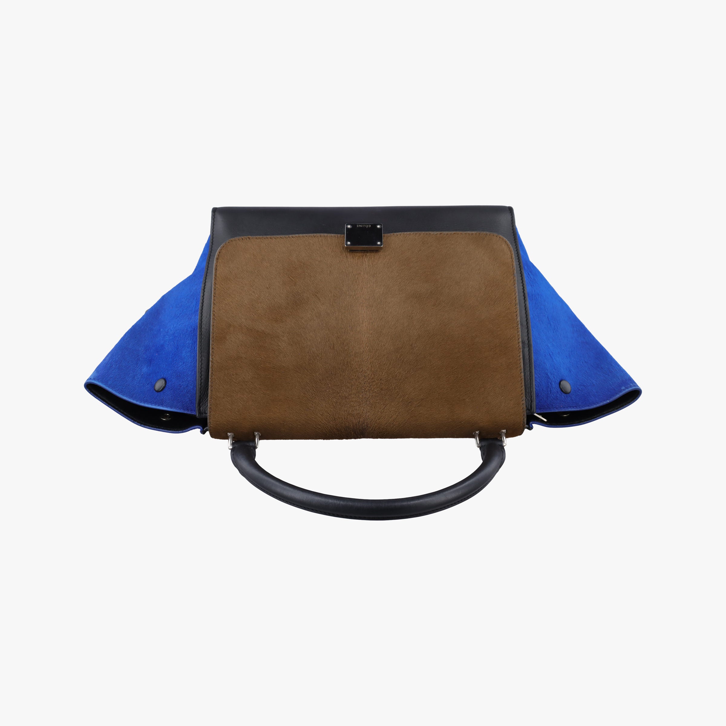 Pre-owned Celine Trapeze Black×Brown×Blue ponyhair  shoulderbag | stylenewstar