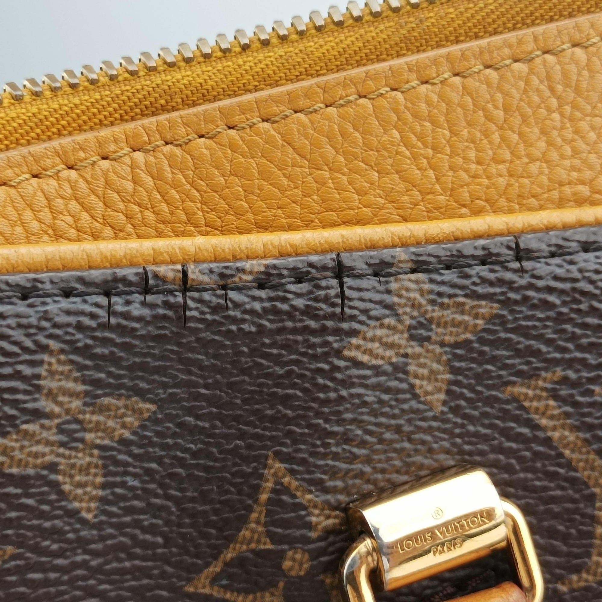 Pre-owned Louis Vuitton PALLAS brown×SAFRAN Monogram Canvas×calf leather M40929 shoulderbag | stylenewstar