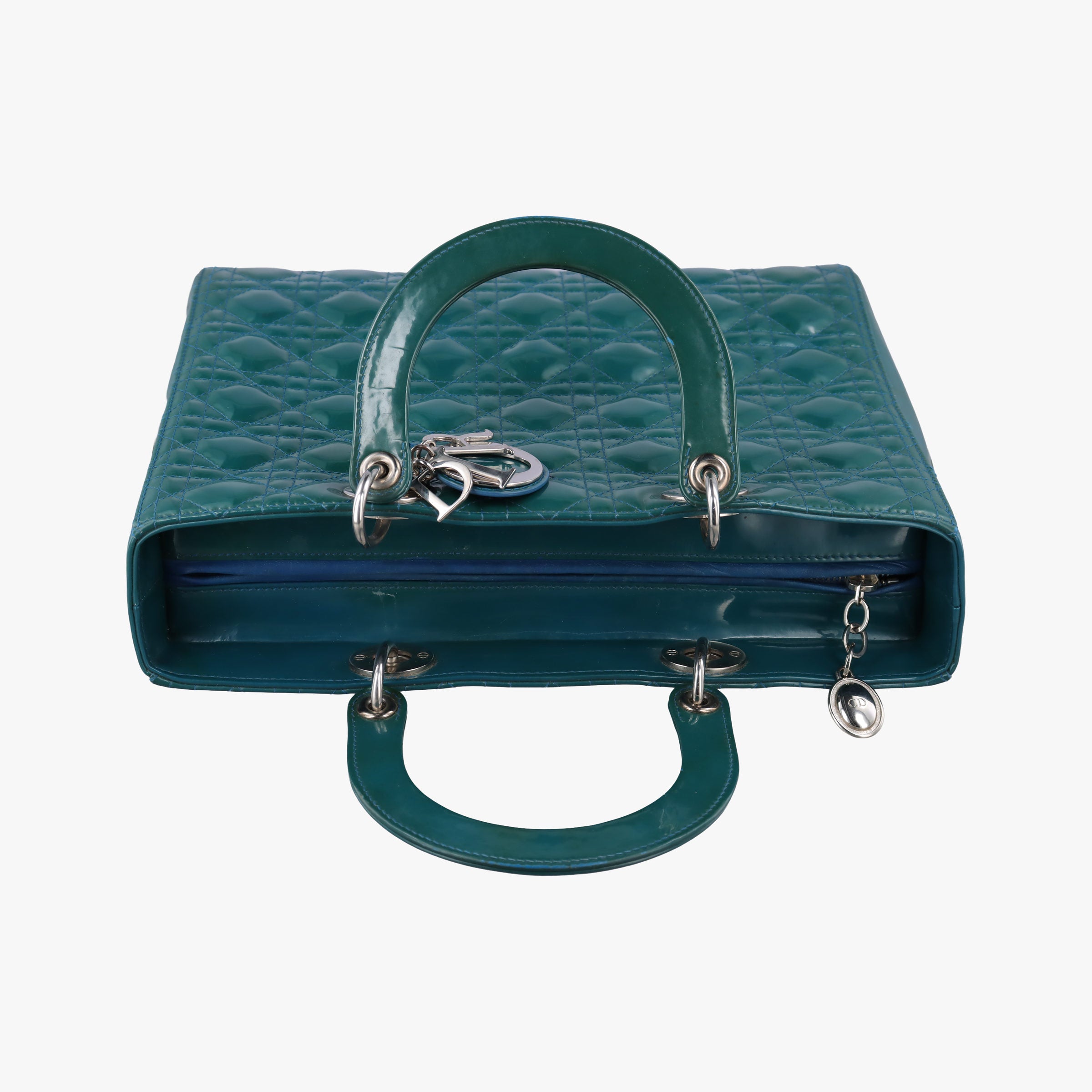 Pre-owned Christian Dior Lady Dior Blue Patent　Leather  shoulderbag | stylenewstar
