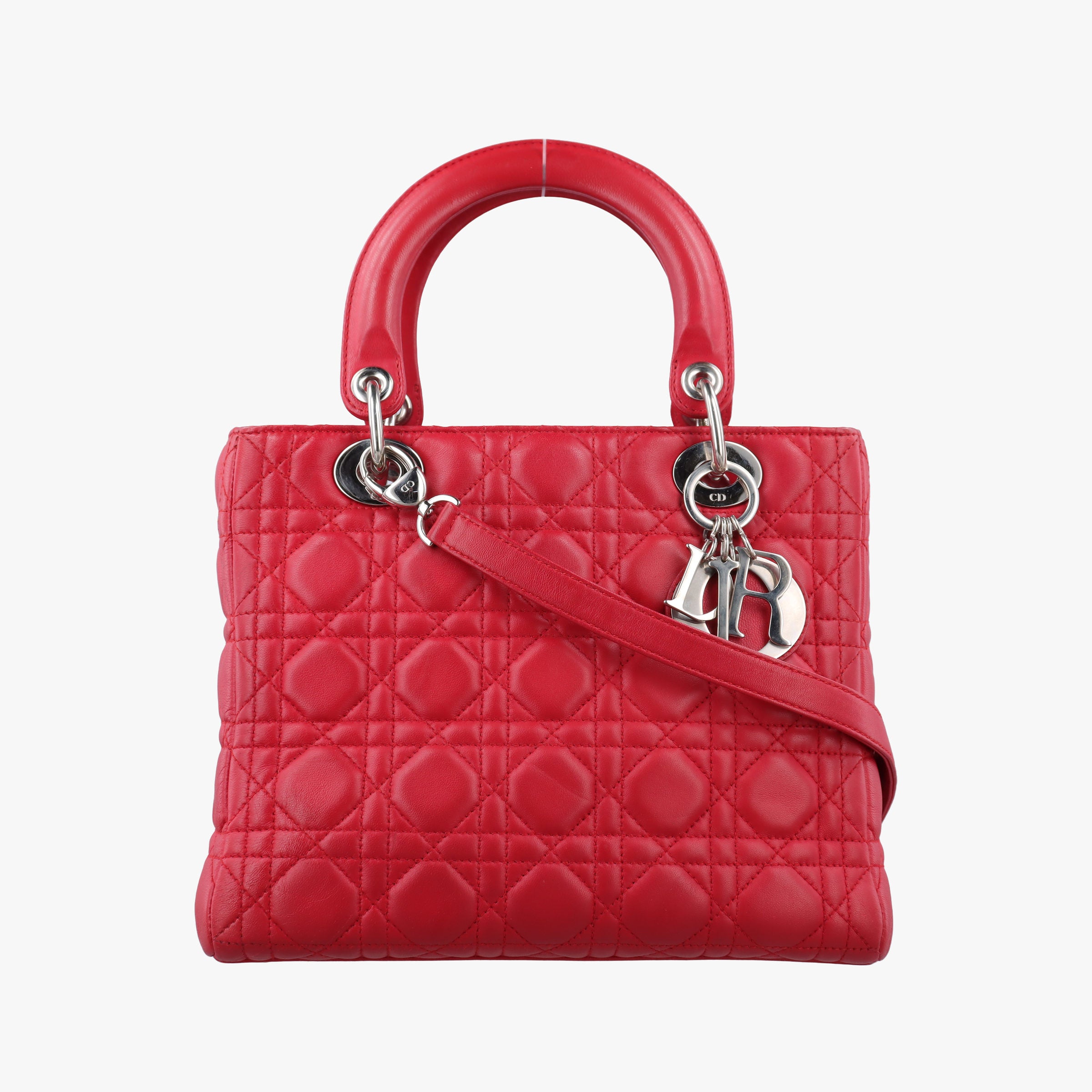 Pre-owned Christian Dior Lady Dior Red lambskin  shoulderbag | stylenewstar