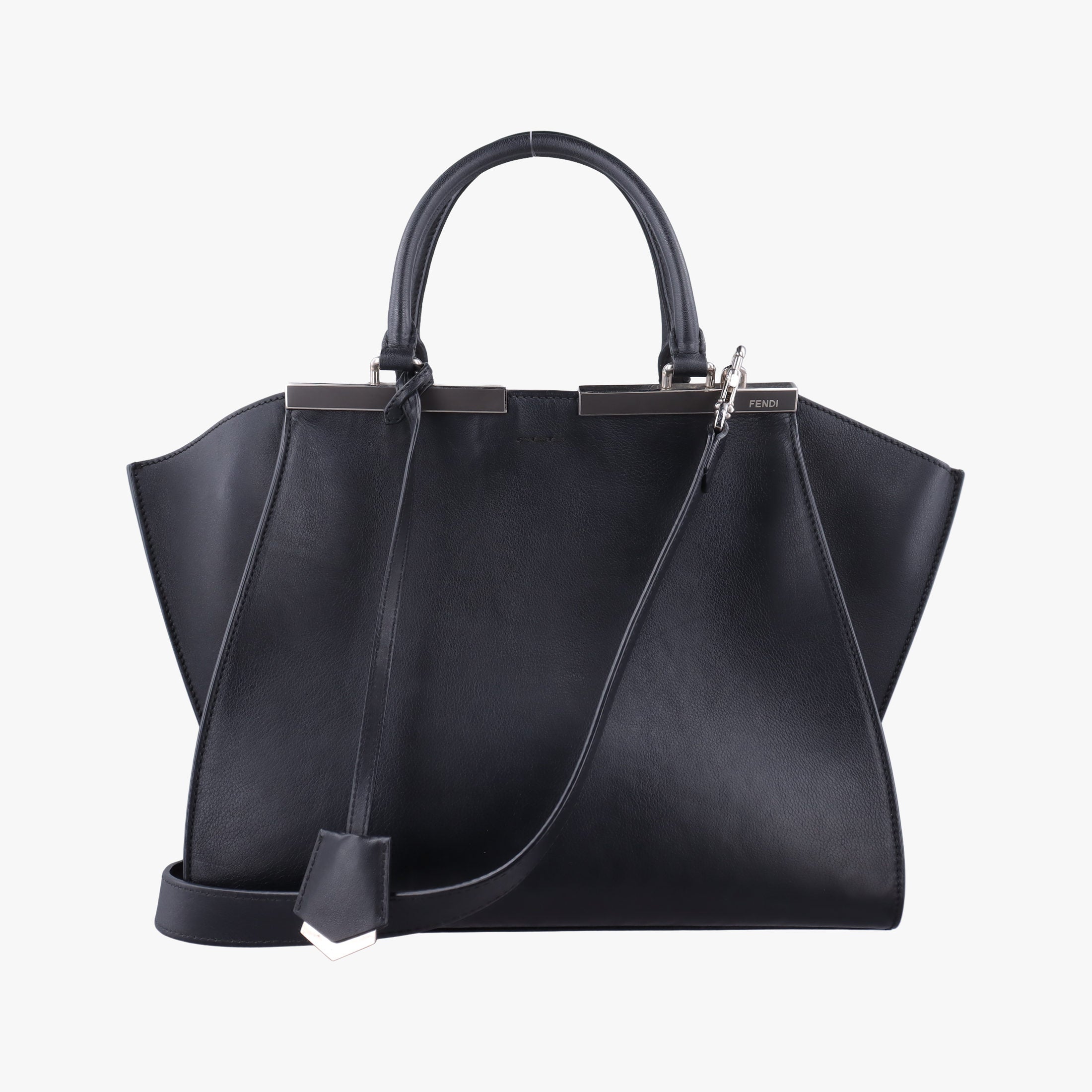 Pre-owned Fendi Troyage Trois Jours Black Leather 8BH279 shoulderbag | stylenewstar