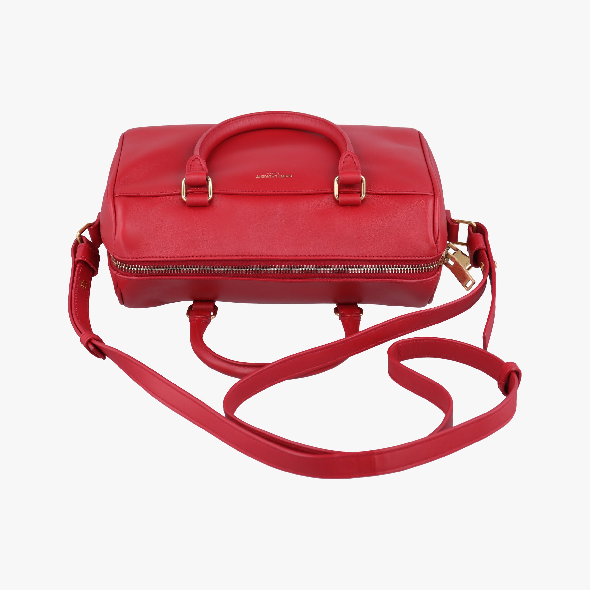 Pre-owned Yves Saint Laurent CLASSIC BABY DUFFLE Red Leather 330958 shoulderbag | stylenewstar