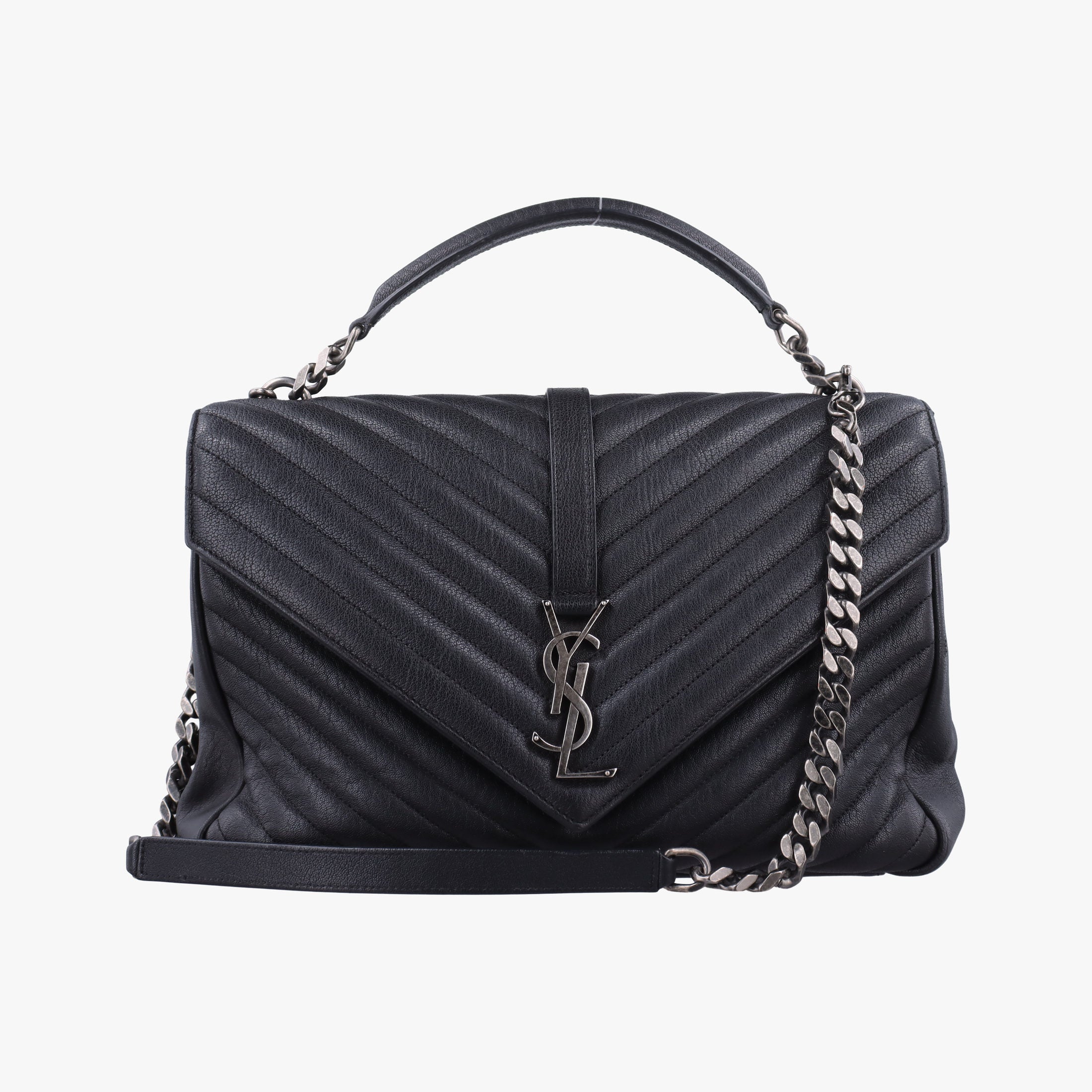 Pre-owned Yves Saint Laurent COLLEGE Black Leather 487212 shoulderbag | stylenewstar