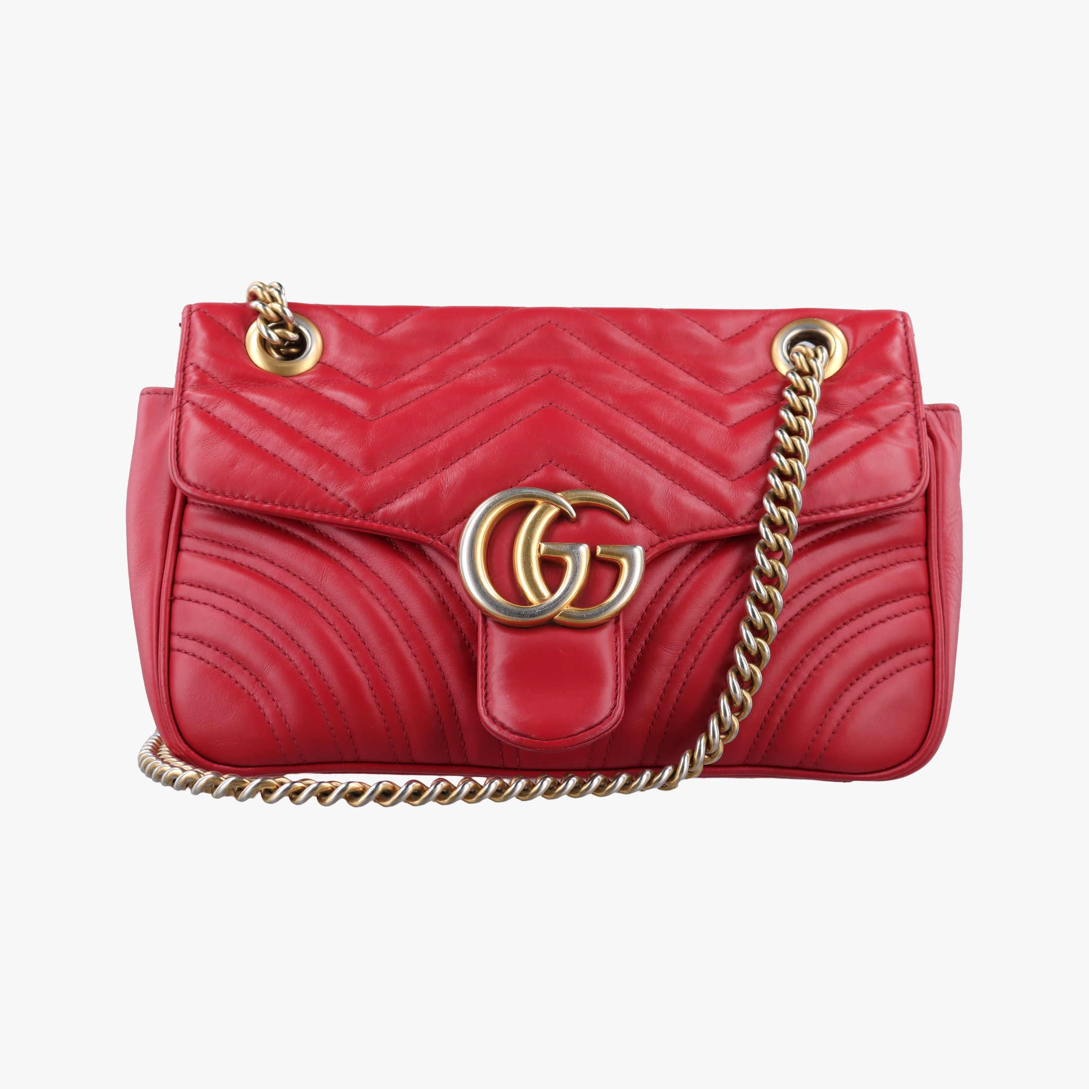 Pre-owned Gucci GG Marmont Red Leather 443497 shoulderbag | stylenewstar