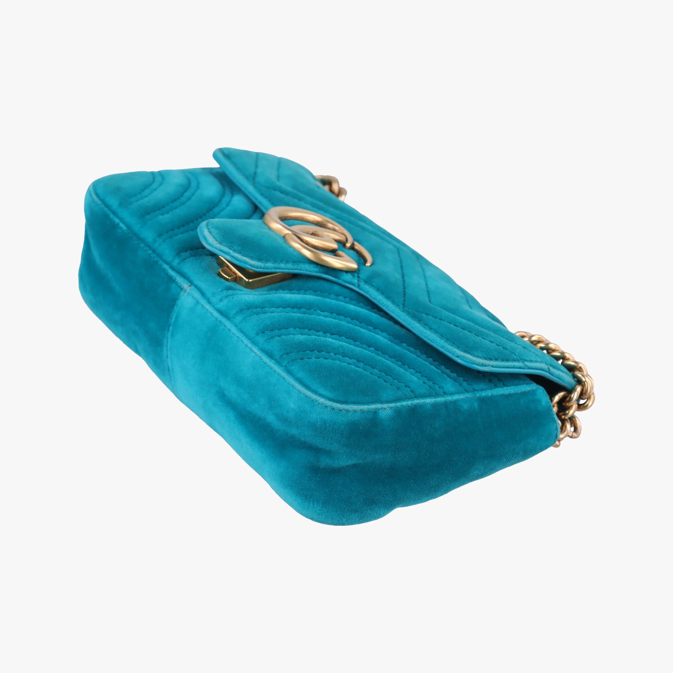 Pre-owned Gucci GG Marmont Blue velour 446744 shoulderbag | stylenewstar