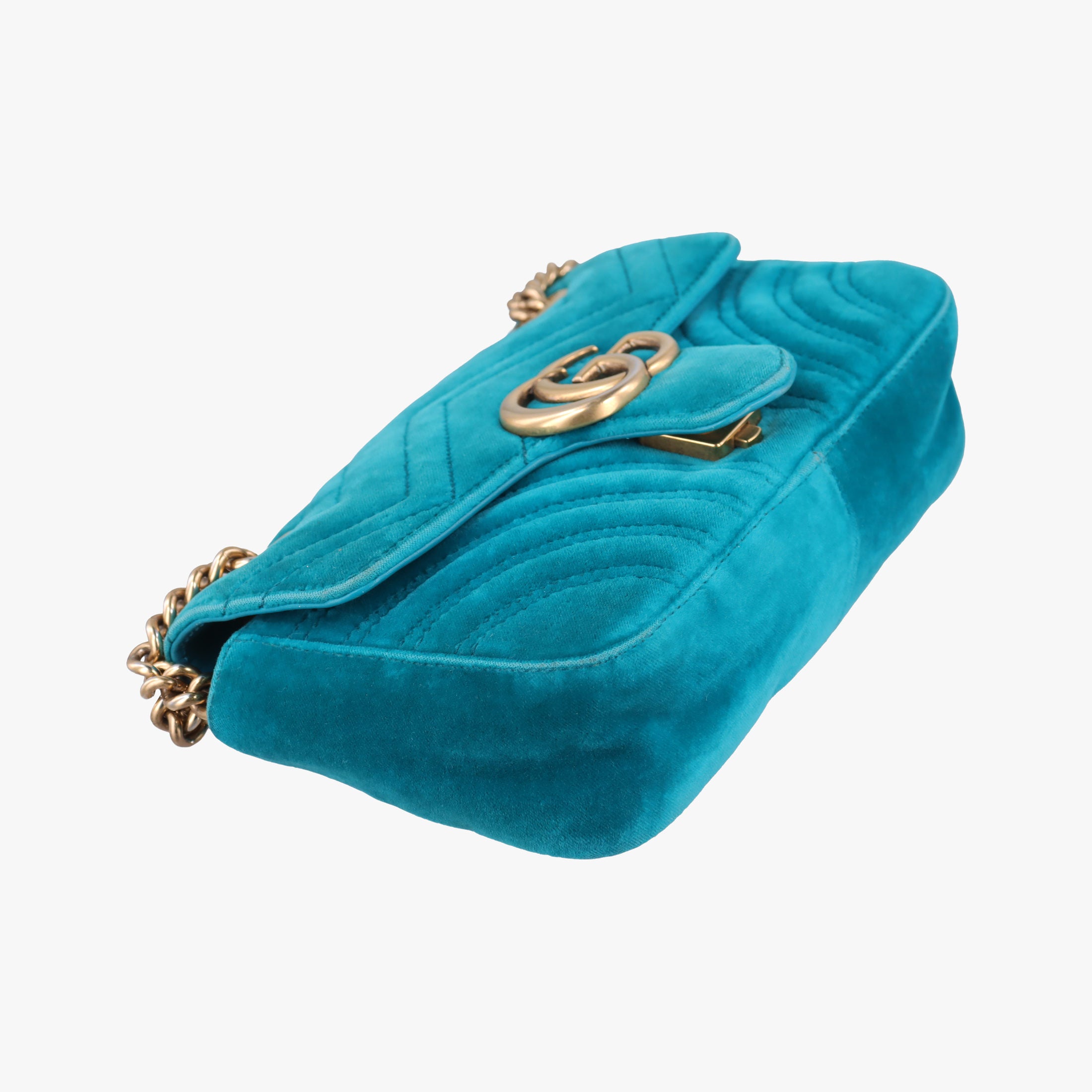 Pre-owned Gucci GG Marmont Blue velour 446744 shoulderbag | stylenewstar