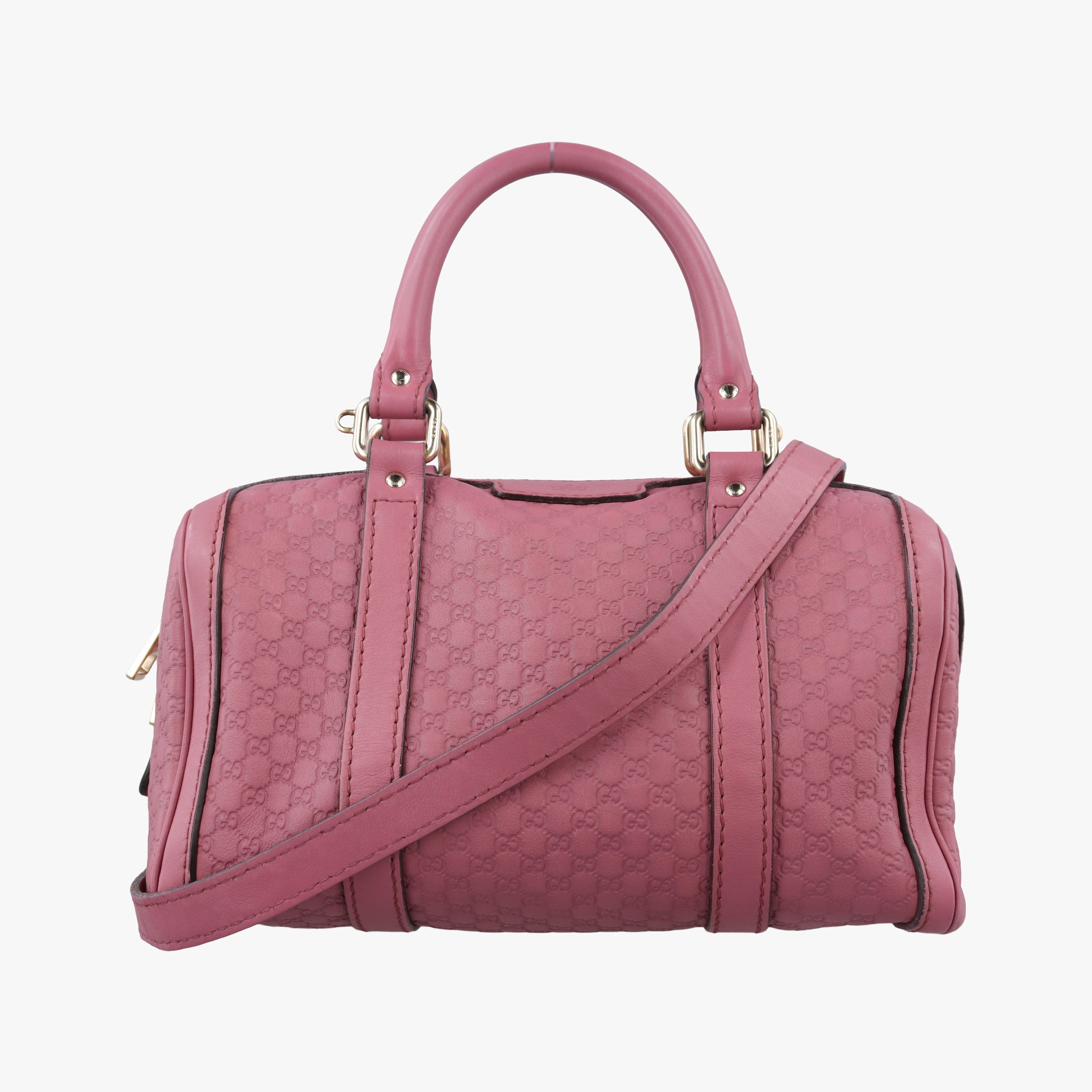 Pre-owned Gucci Guccissima Trim Web Joy Pink Leather 269876 bostonbag | stylenewstar