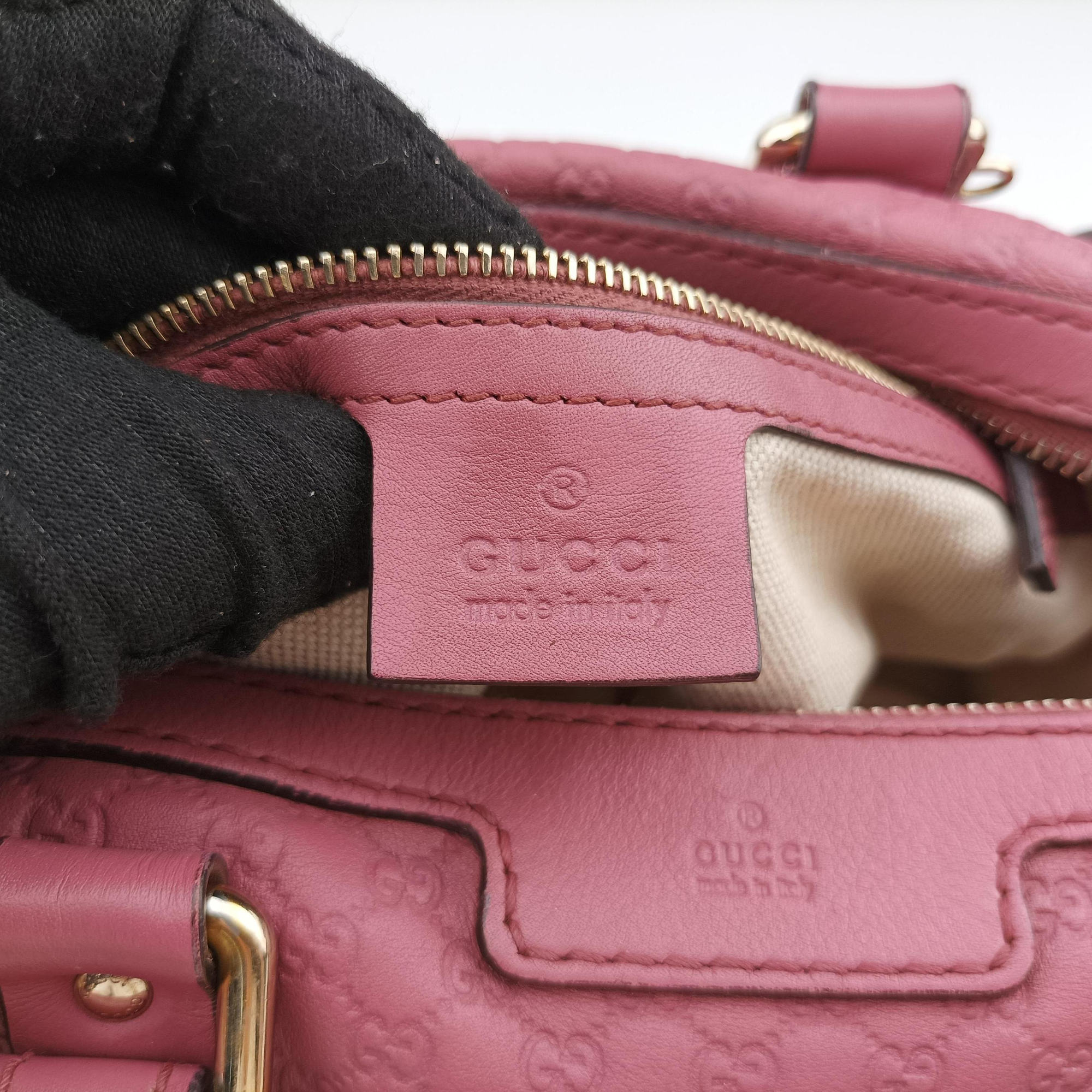 Pre-owned Gucci Guccissima Trim Web Joy Pink Leather 269876 bostonbag | stylenewstar