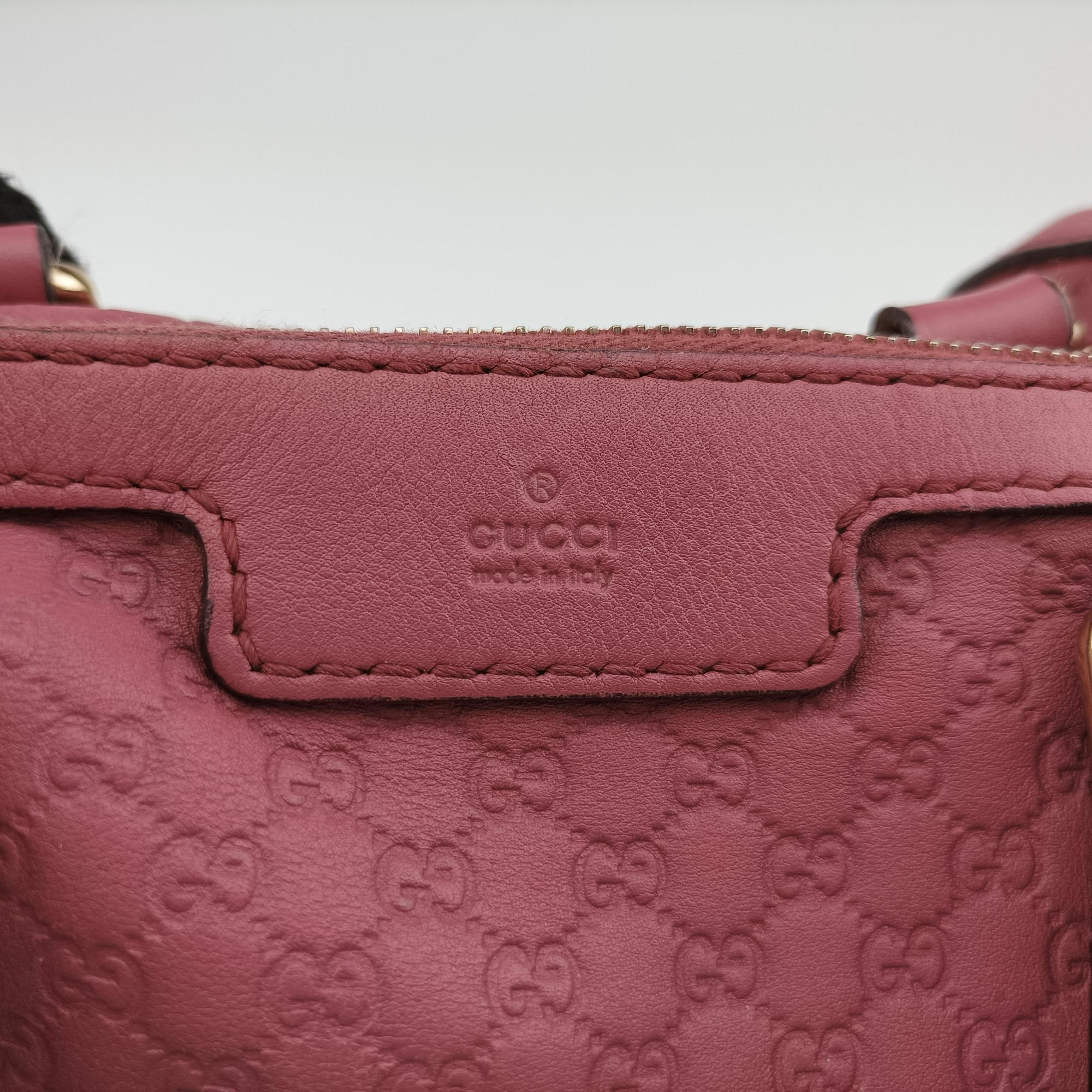 Pre-owned Gucci Guccissima Trim Web Joy Pink Leather 269876 bostonbag | stylenewstar