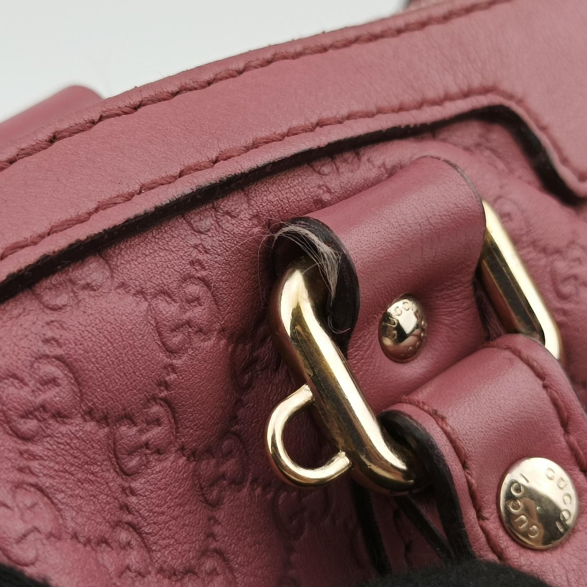 Pre-owned Gucci Guccissima Trim Web Joy Pink Leather 269876 bostonbag | stylenewstar